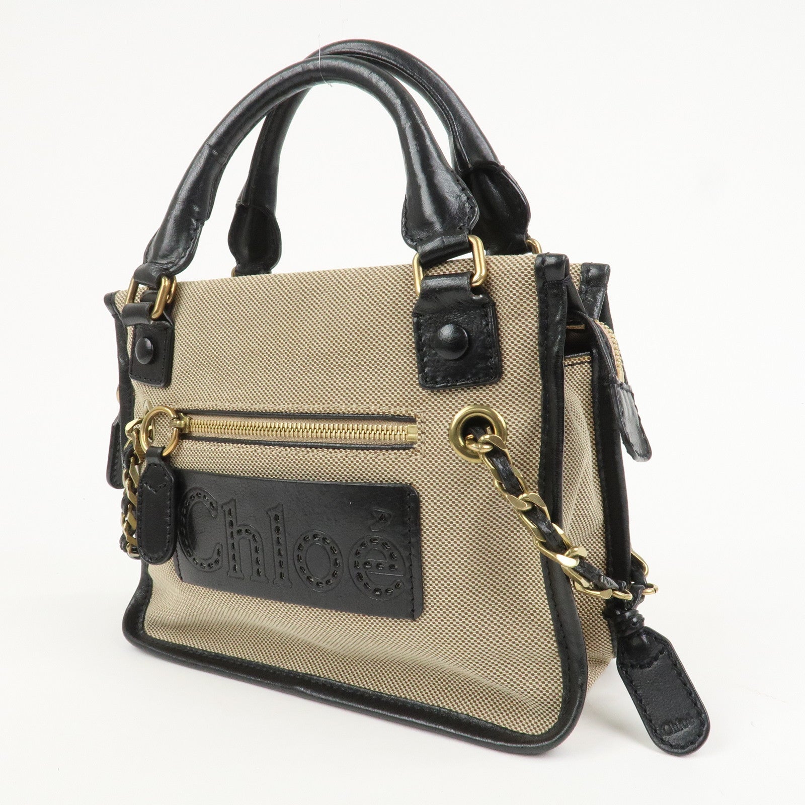 Chloe Harley Canvas Leather 2Way Bag Hand Bag Shoulder Bag Black