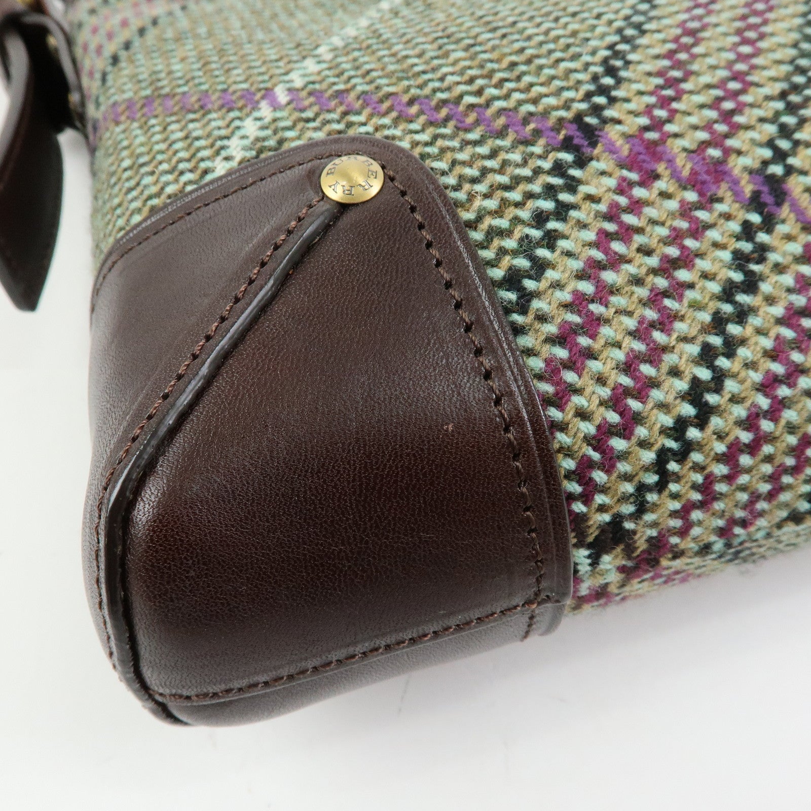 BURBERRY Wool Leather Shoulder Bag Crossbody Bag Brown Green