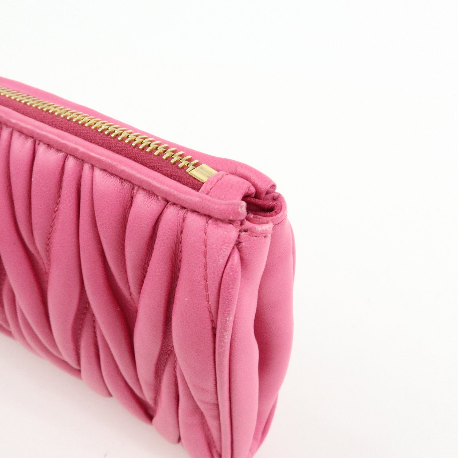 MIU MIU Matelasse Nappa Leather Clutch Bag Wristlet Bag Pink 5N1455