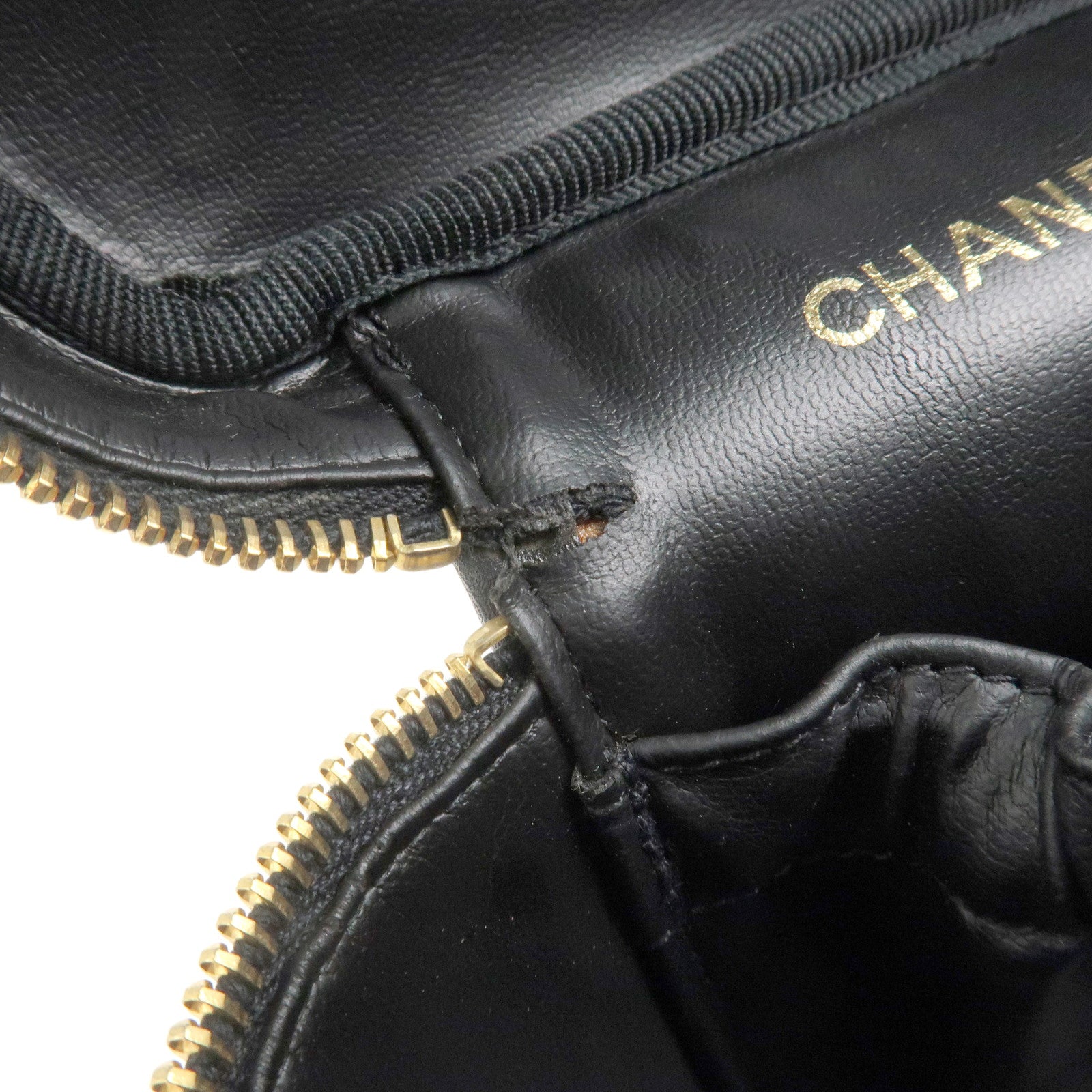 CHANEL Bicolore Lamb Skin Vanity Bag Hand Bag Makeup Bag A01619