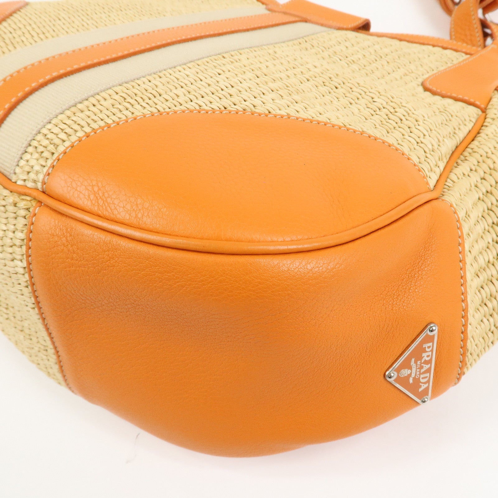 PRADA Logo Raffia Leather Shoulder Bag Hand Bag Orange BR2923