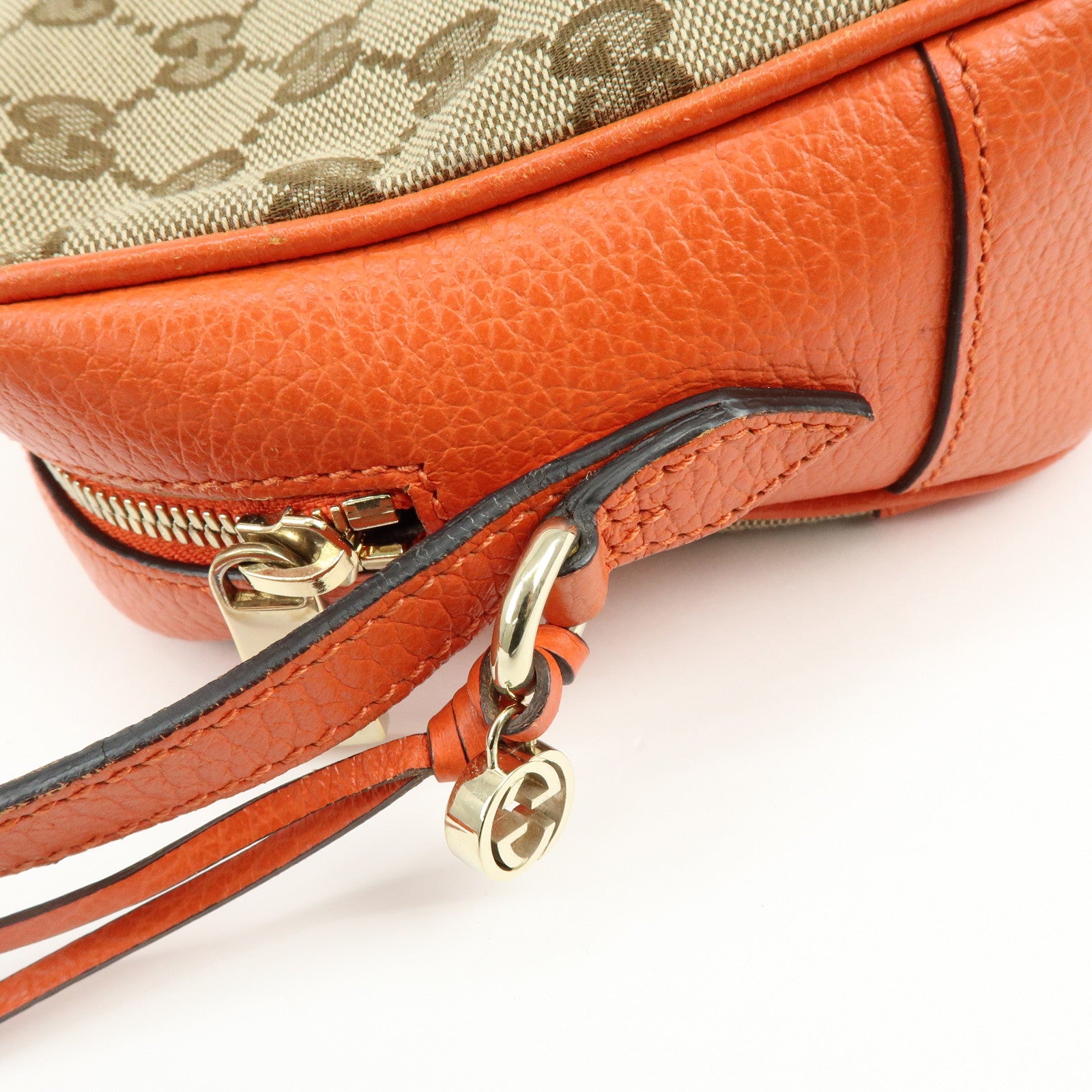 GUCCI GG Canvas Leather Shoulder Bag Beige Orange 449413