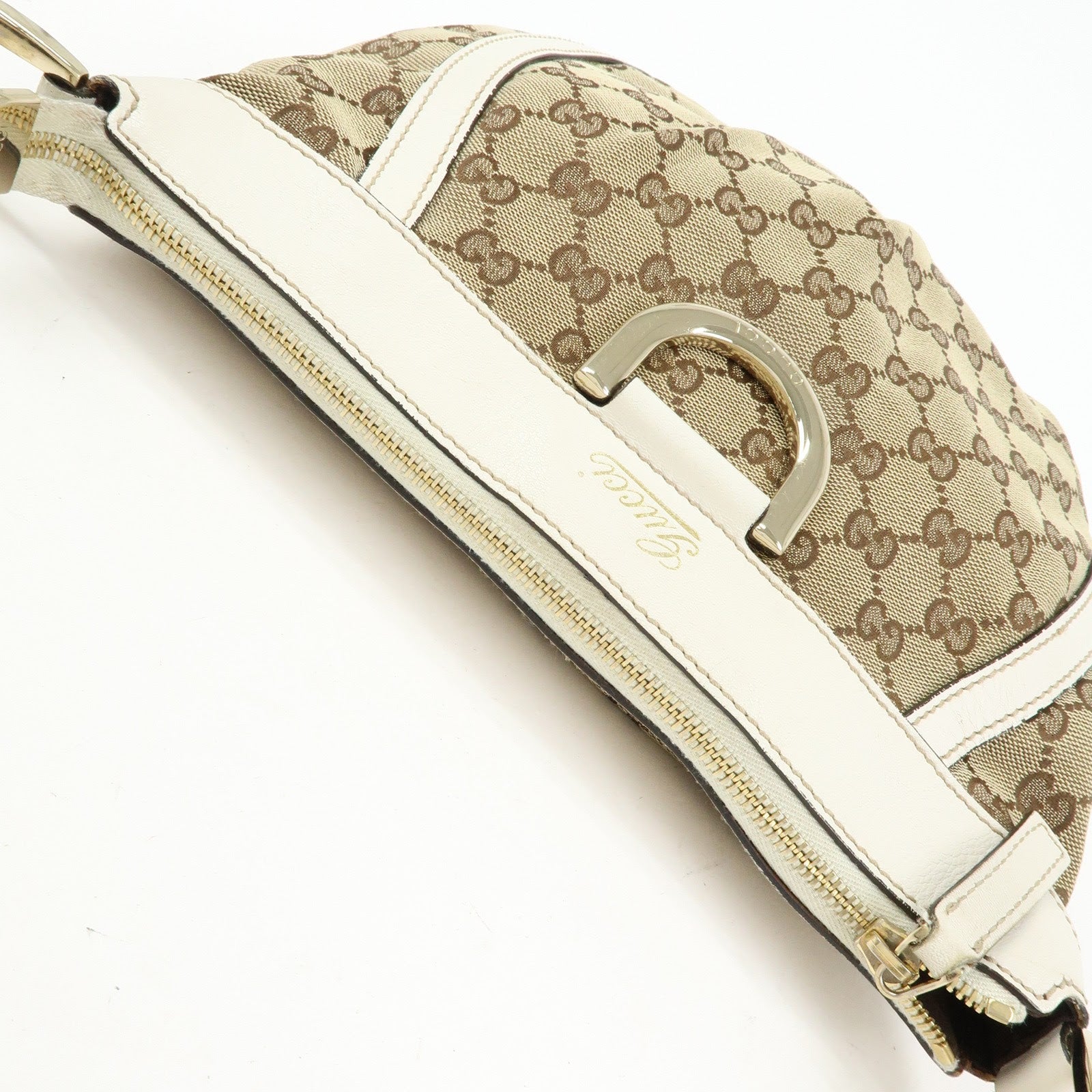 GUCCI Abbey GG Canvas Leather Shoulder Bag Beige White 203257