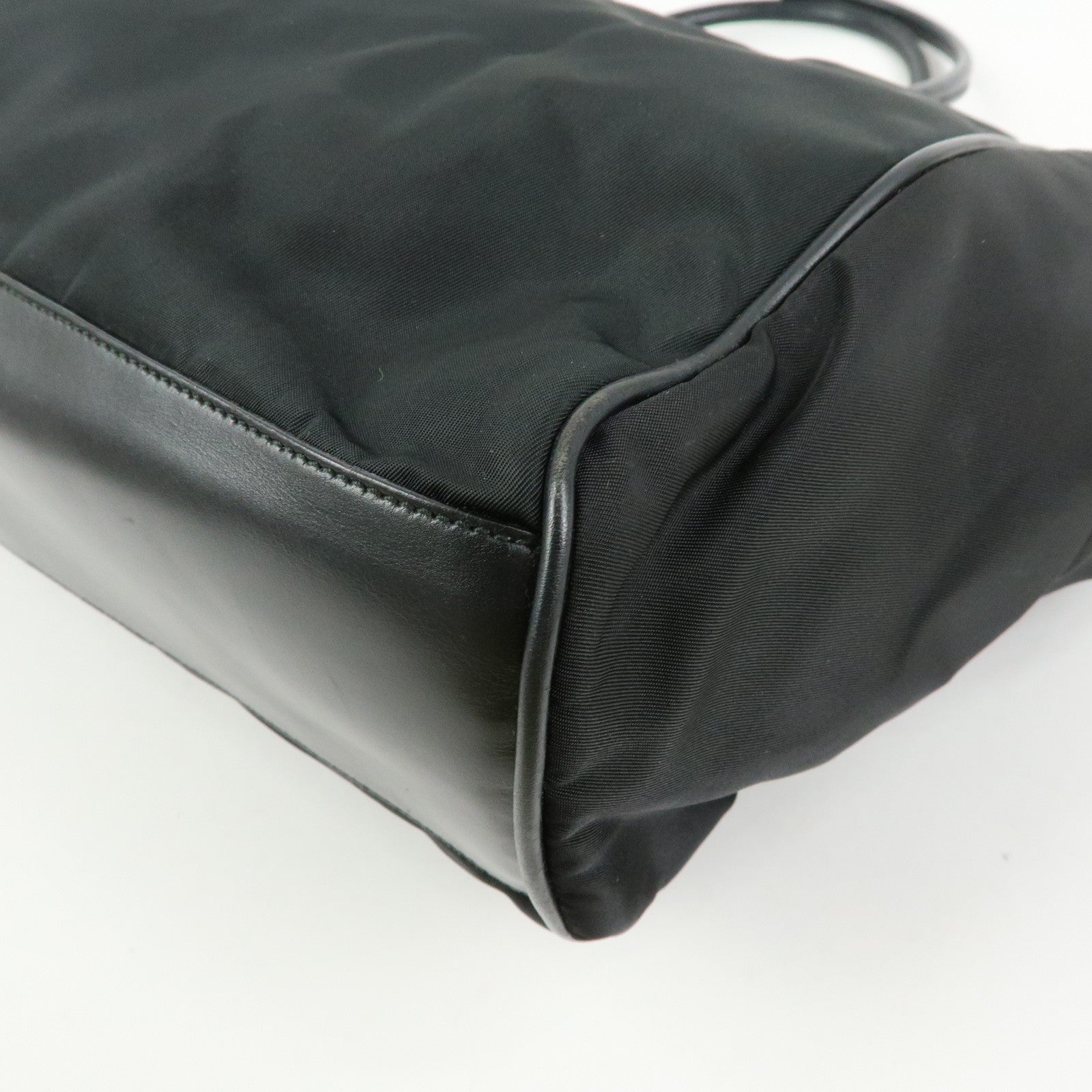 PRADA Triangle Logo Nylon Leather Hand Bag Tote Shoulder Bag Black