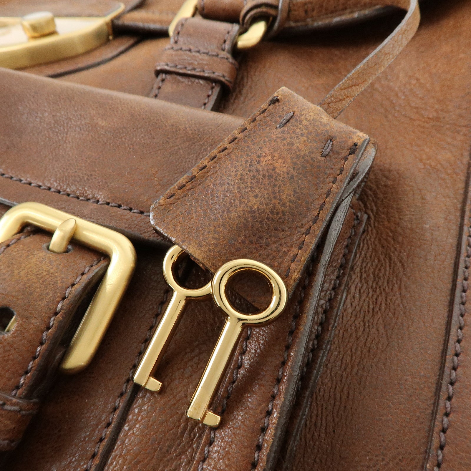 PRADA Leather Shoulder Bag Hand Bag Brown BR3130