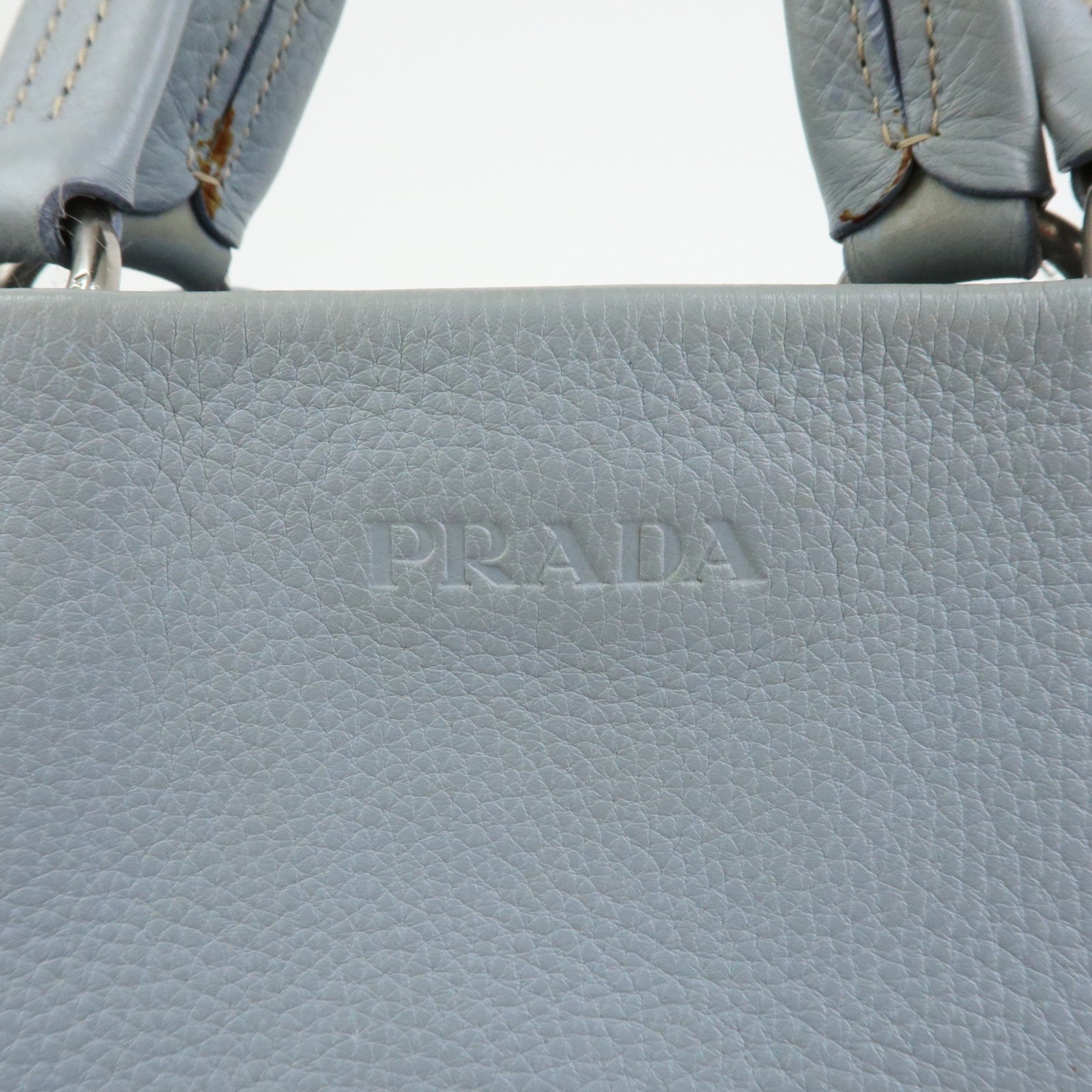 PRADA Vitello Daino Leather Tote Bag Hand Bag Light Blue BR2252