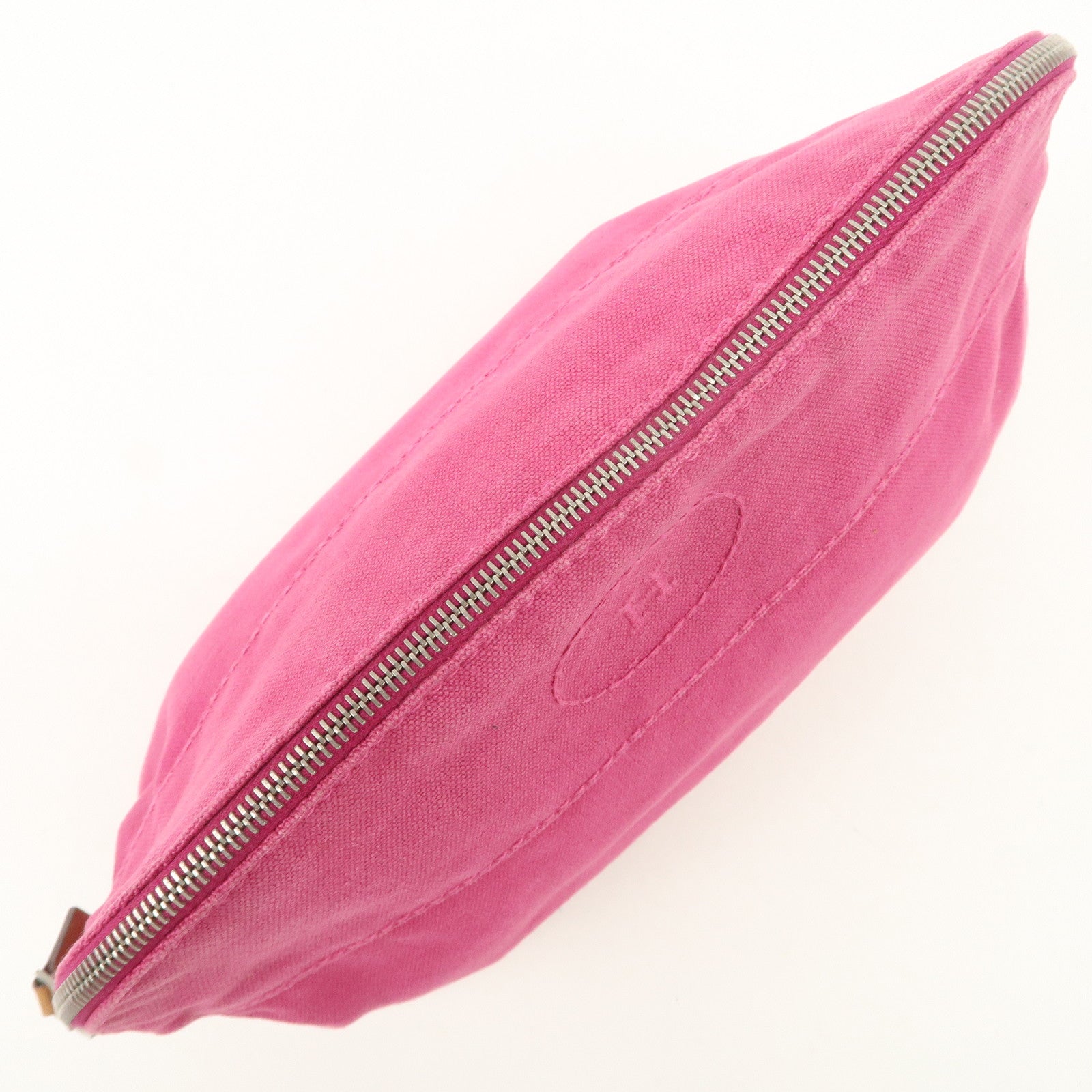 HERMES Leather Canvas Bolide Pouch Cosmetic Pouch MM Pink Used