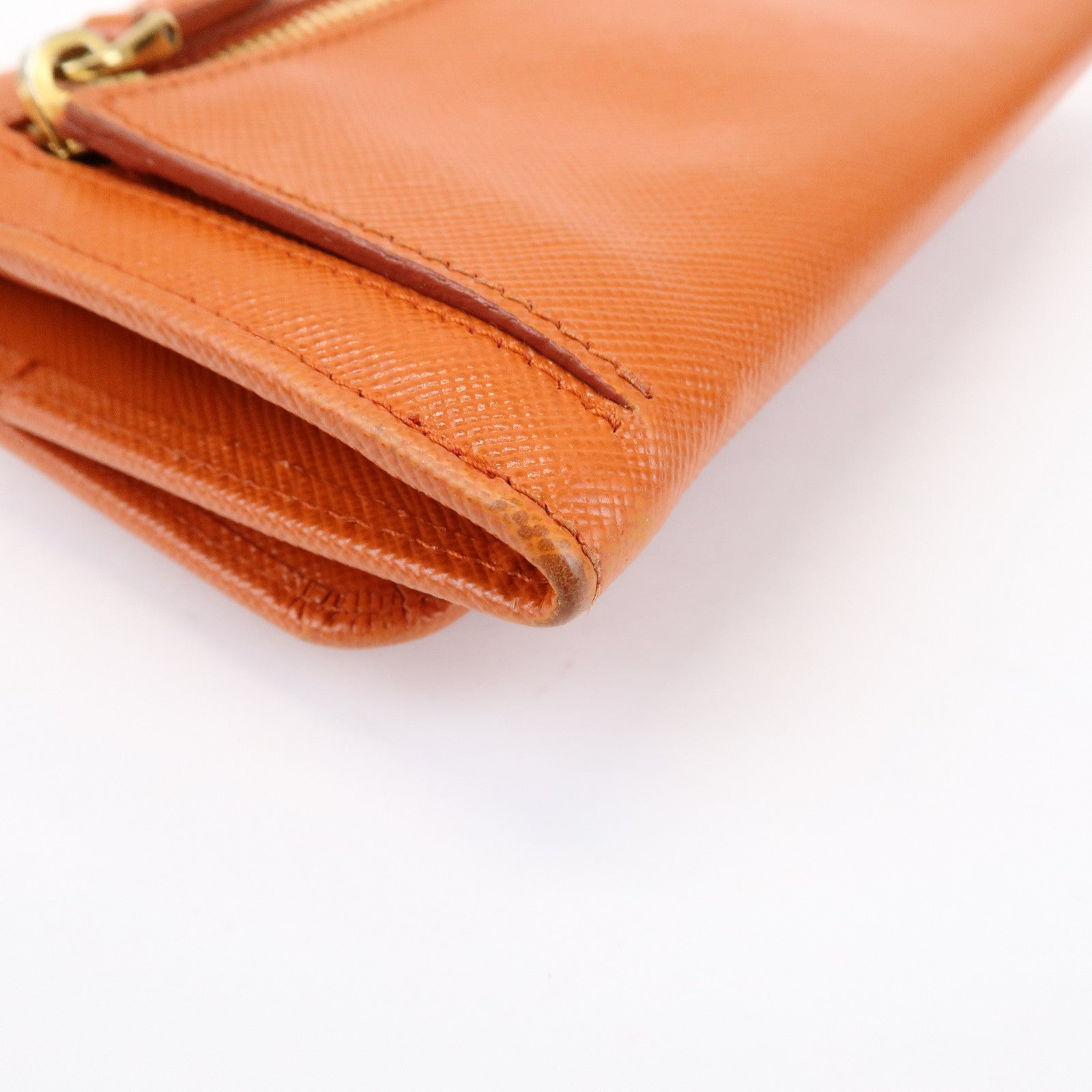 PRADA Saffiano Leather Ribbon Flap Long Wallet Orange 1M1132