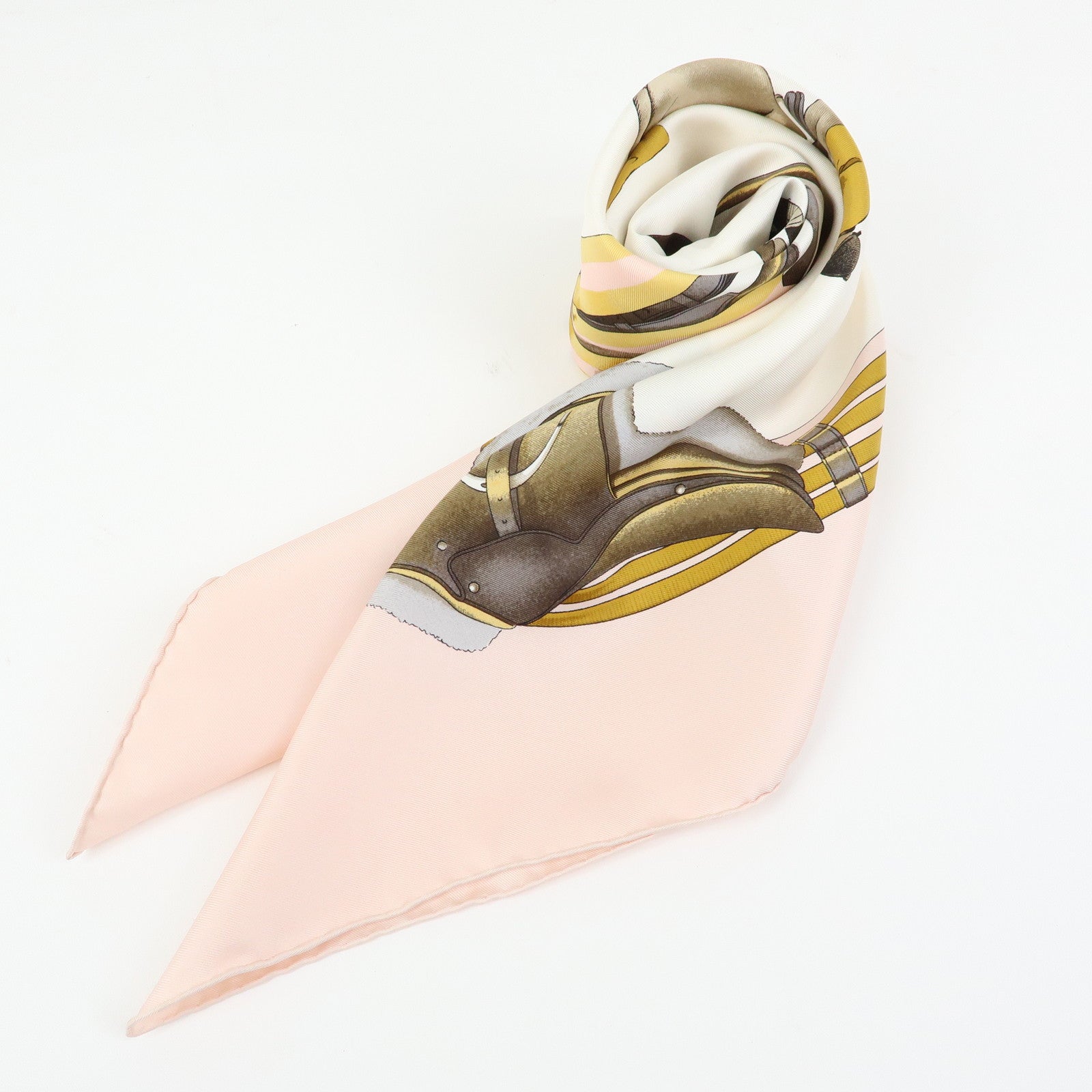 HERMES Carre 90 Silk 100% Scarf JUMPING Equestrianism Pink Brown