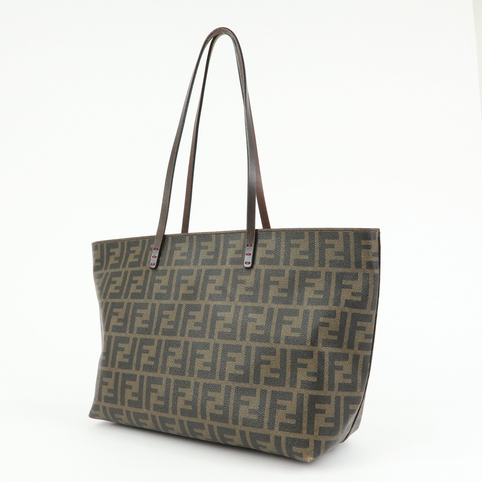 FENDI Zucca PVC Leather Tote Bag Shoulder Bag Brown Black 8BH198