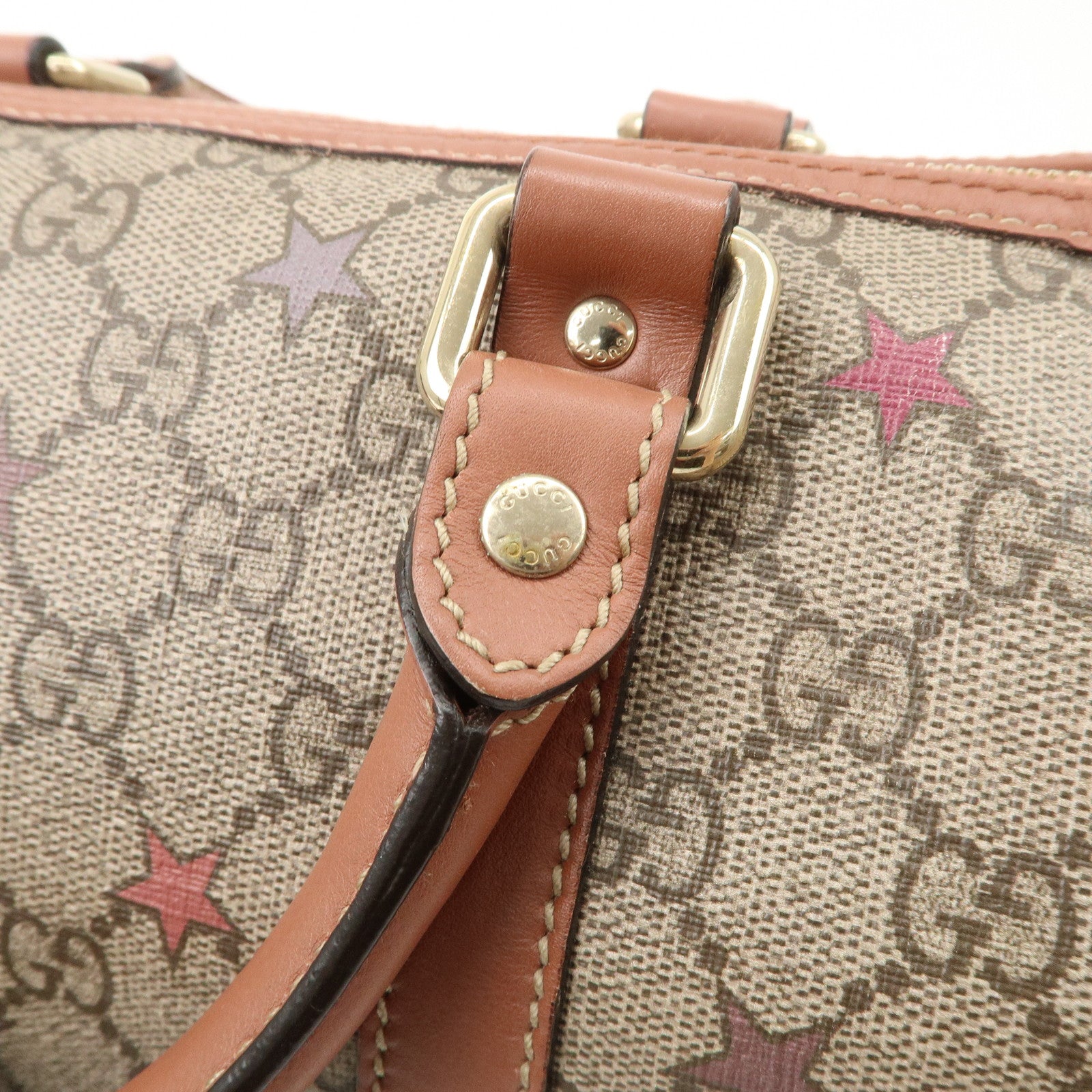 GUCCI GG Supreme Leather Boston Bag Beige Brown Star 193603