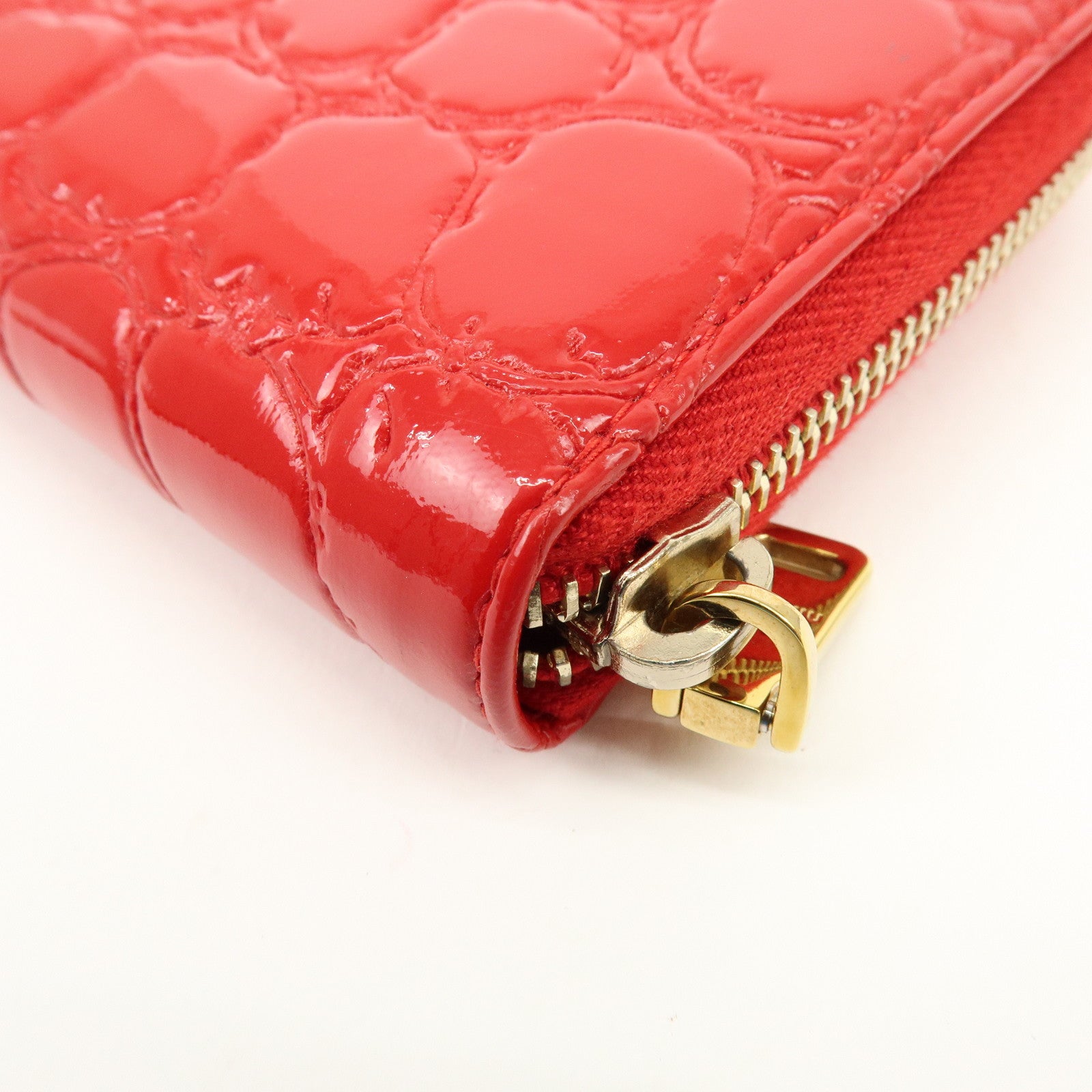 MIU MIU Patent Embossed Leather Round Zippy Long Wallet Red 5ML506
