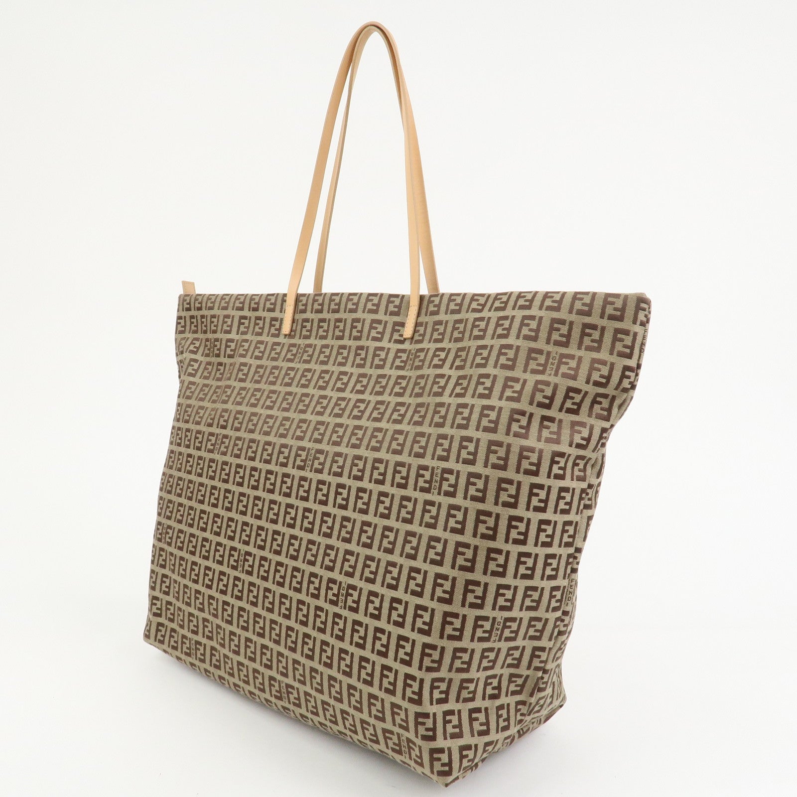 FENDI Zucchino Canvas Leather Tote Bag Shoulder Bag Brown 8BH026