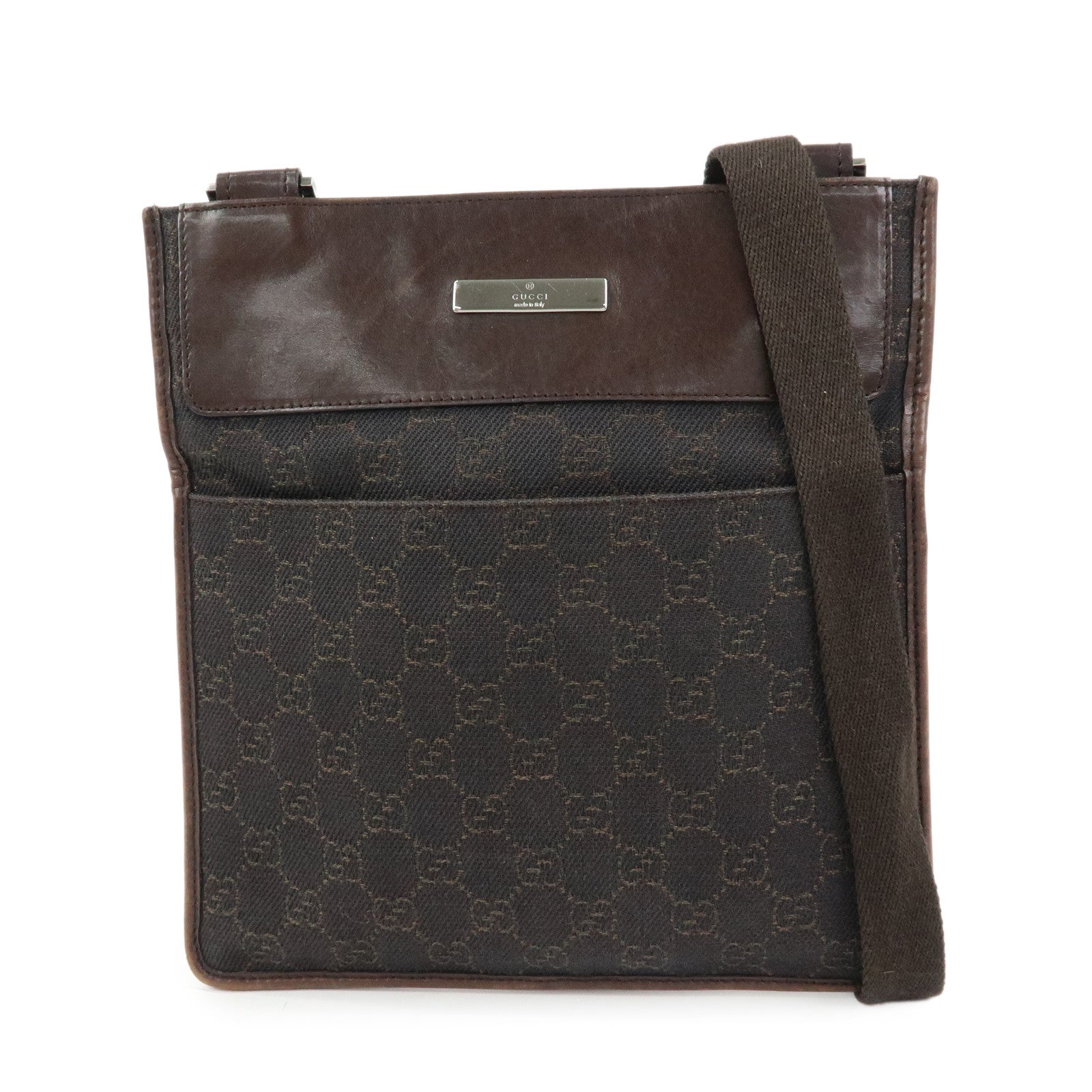 GUCCI GG Denim Leather Shoulder Bag Crossbody Bag Brown 27639