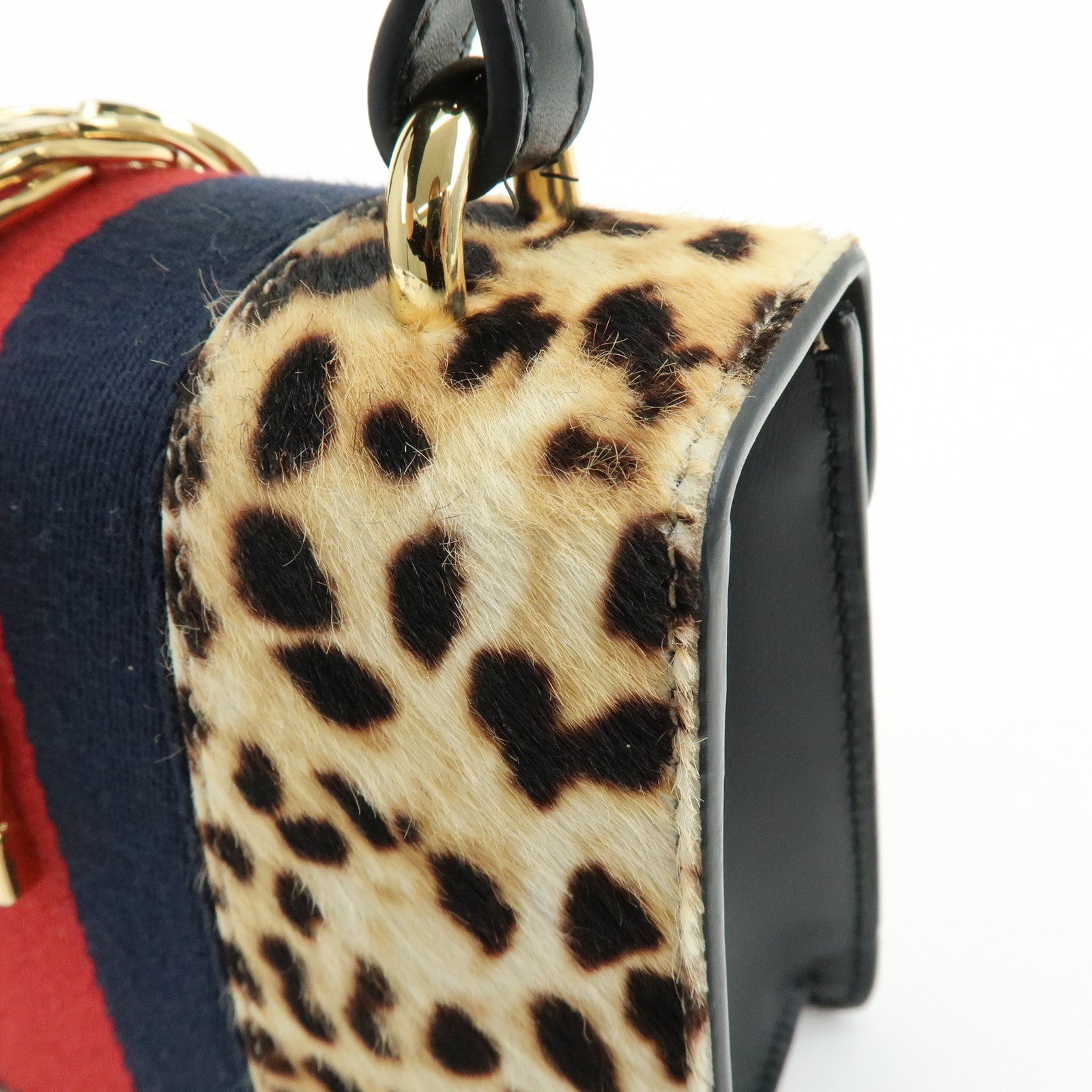 GUCCI Sherry Sylvie Pony Hair Leather 2Way Hand Bag Leopard 470270
