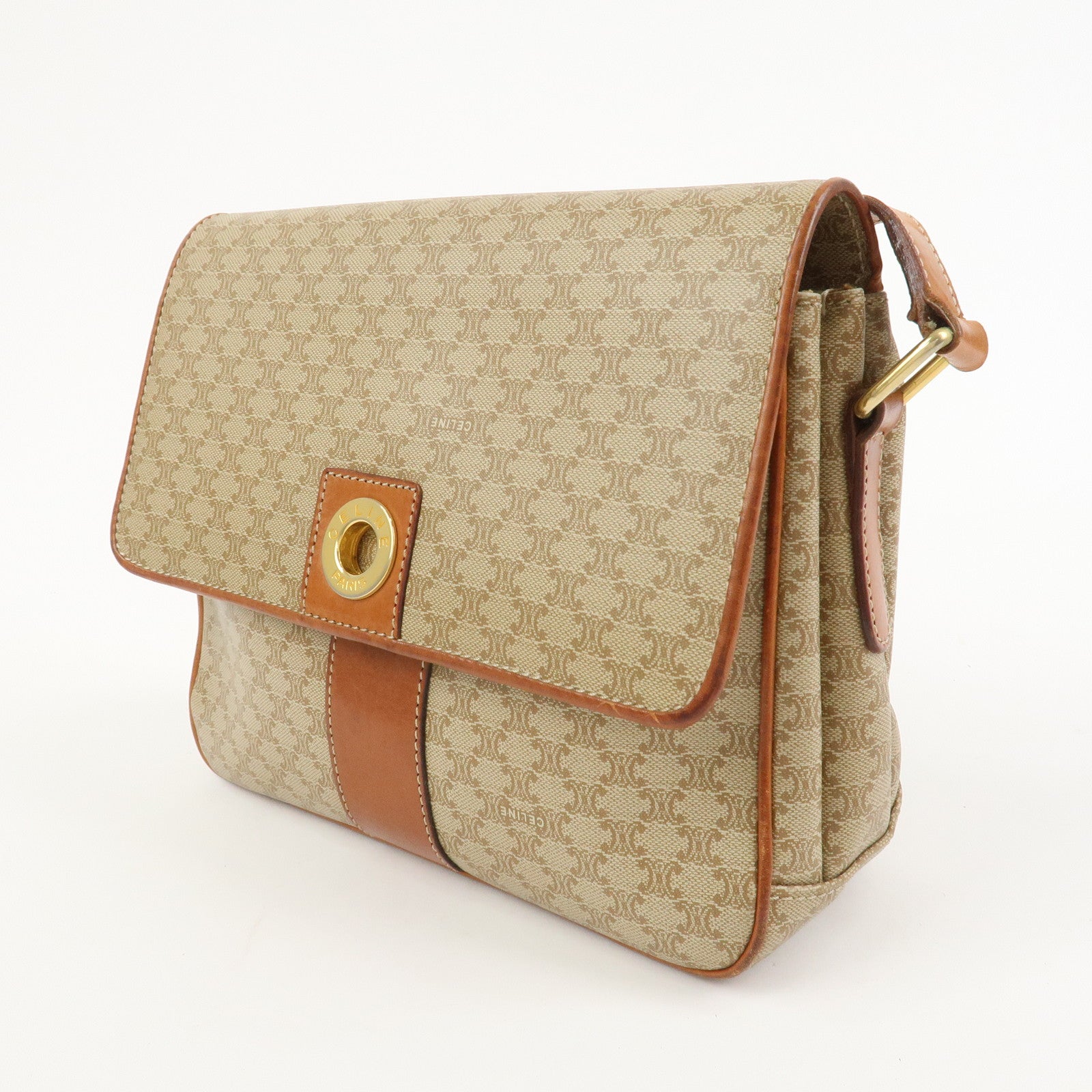 CELINE Macadam PVC Leather Shoulder Bag Crossbody Bag Beige Brown