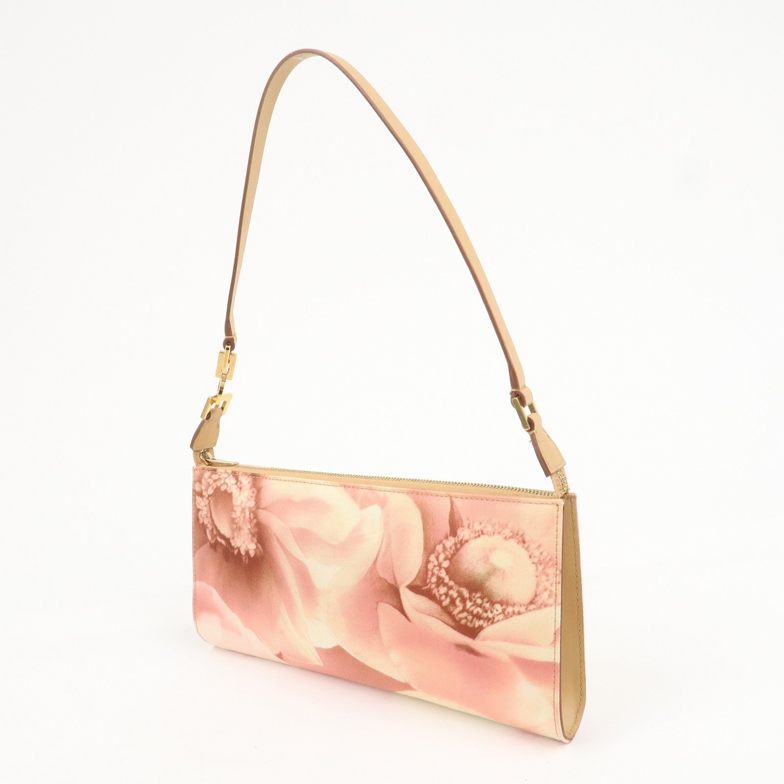 Ferragamo Gancini Nylon Leather Shoulder Bag Hand Bag Flower Pink