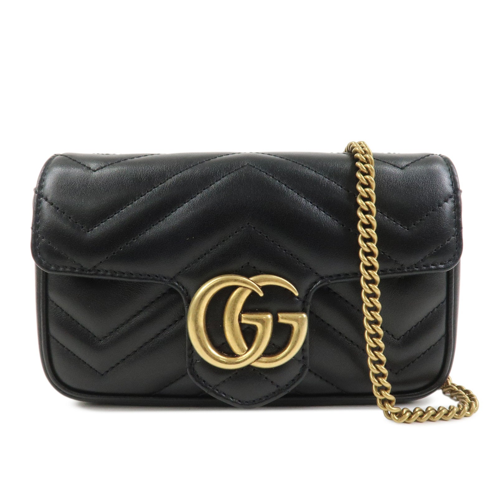 GUCCI GG Marmont Leather Chain Shoulder Bag Black 476433