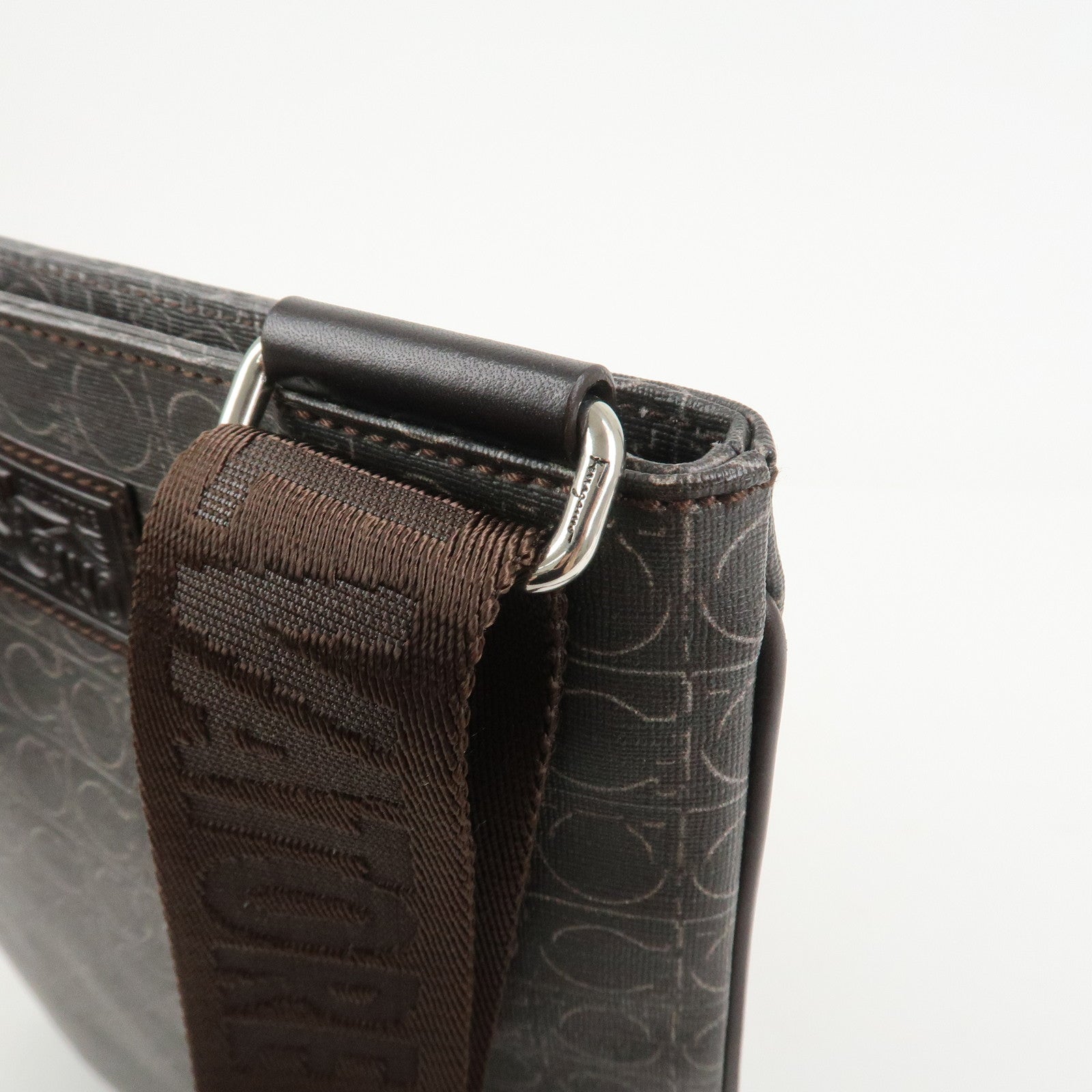 Ferragamo Gancini PVC Leather Shoulder Bag Crossbody Bag Brown