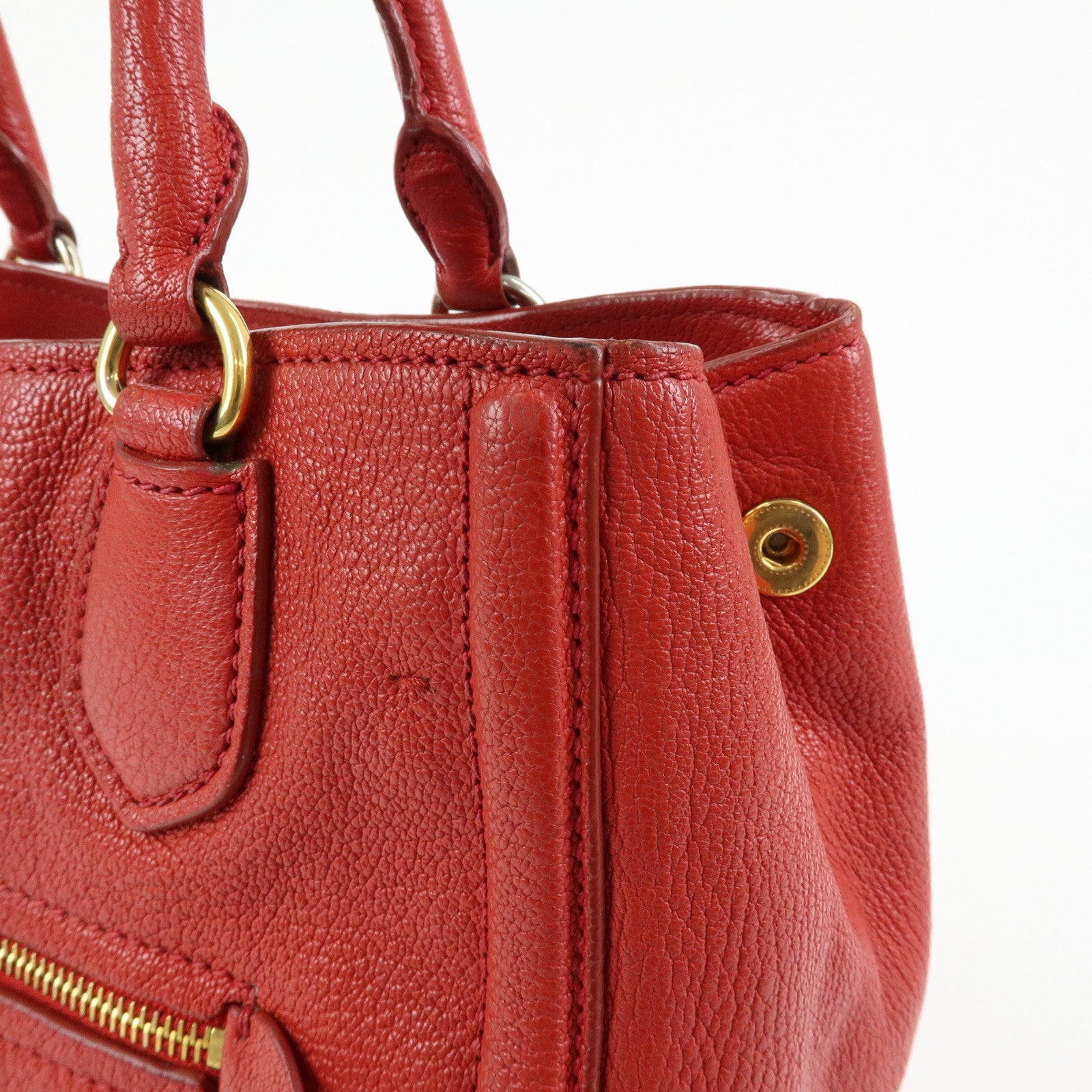 MIU MIU MADRAS Leather 2Way Bag Hand Bag Shoulder Bag Red