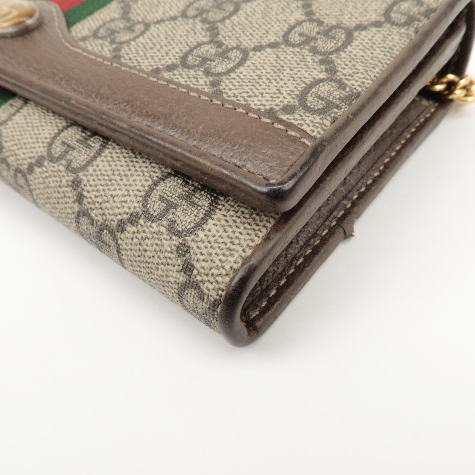 GUCCI Ophidia GG Supreme Leather Chain Wallet Beige Brown 546592 Used