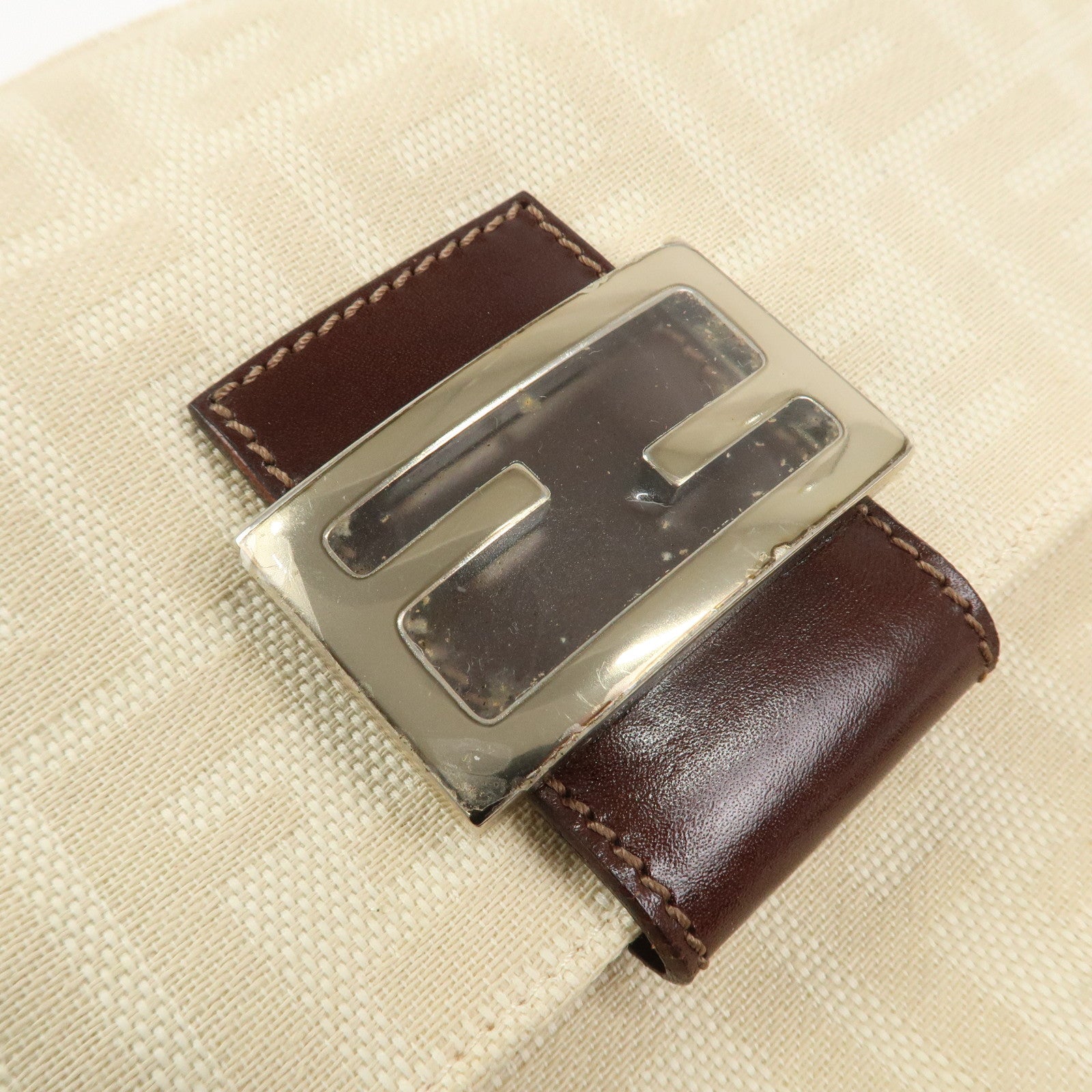 FENDI Zucca Canvas Leather Shoulder Bag Ivory Brown 26566