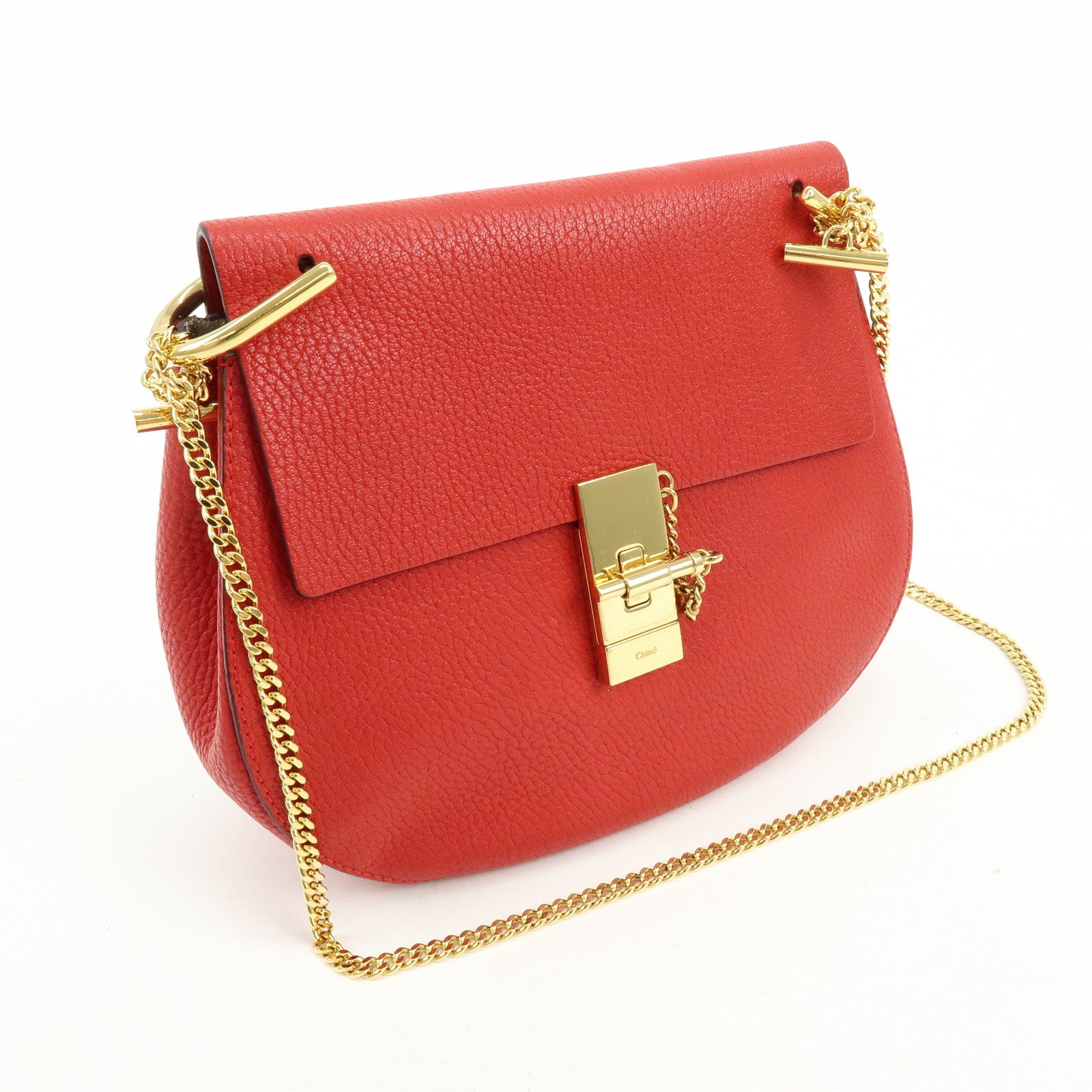 Chloe Drew Leather Chain Shoulder Bag Crossbody Bag Red
