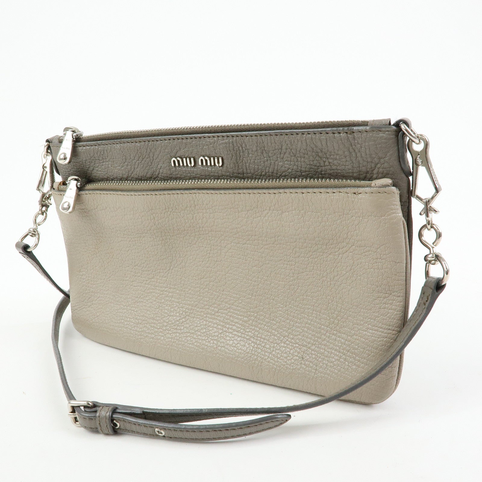 MIU MIU MADRAS Leather 2Way Bag Hand Bag Shoulder Bag Greige RP0369