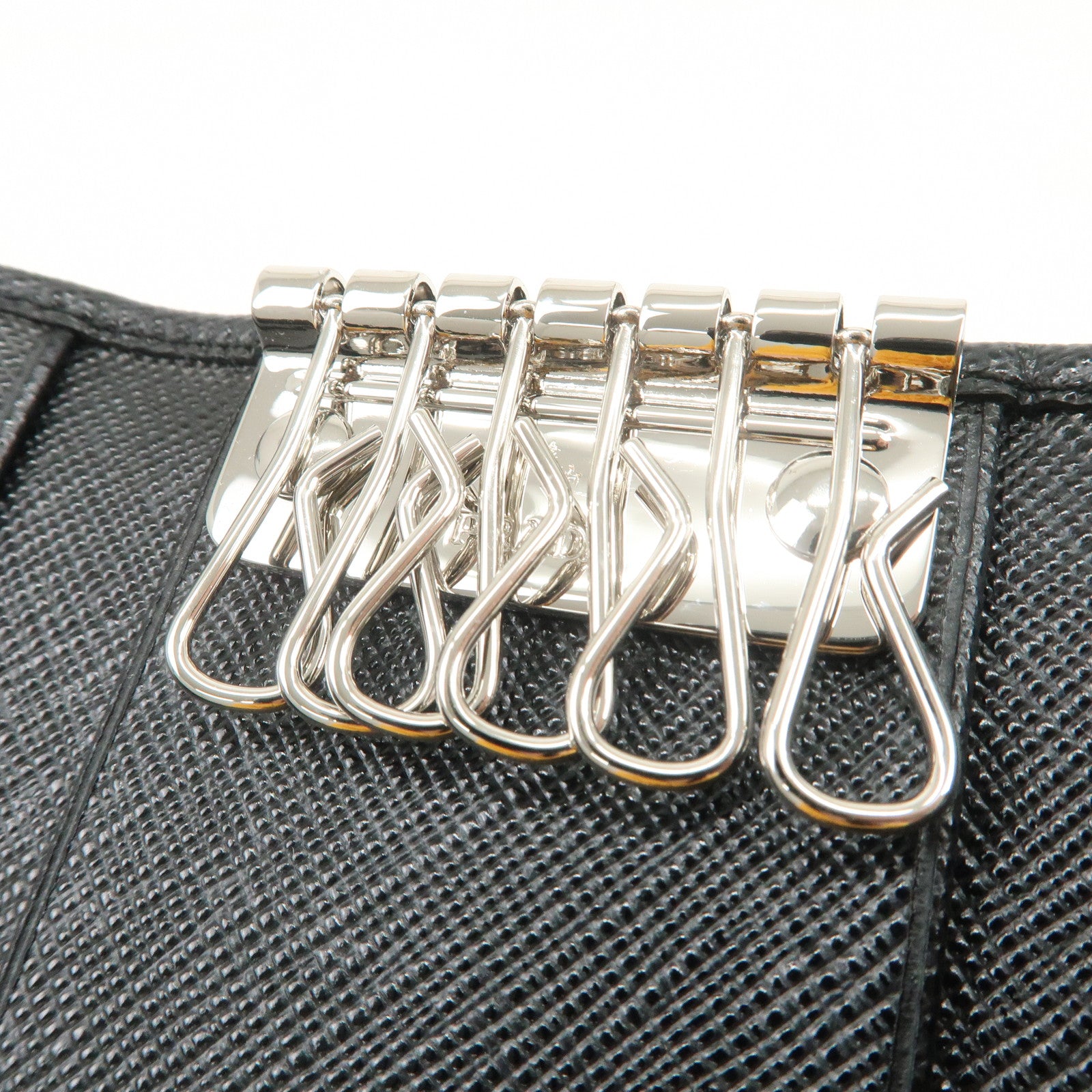 PRADA Triangle Logo 6 Rings Key Case Key Holder Black 1PG222