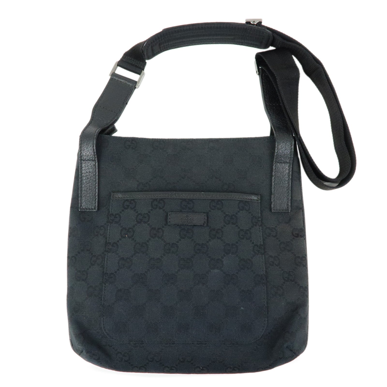 GUCCI GG Canvas Leather Shoulder Crossbody Bag Black 122793
