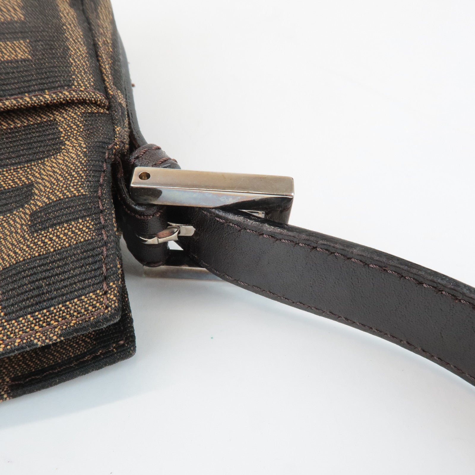 FENDI Zucca Canvas Leather Semi Shoulder Bag Black Brown 26566