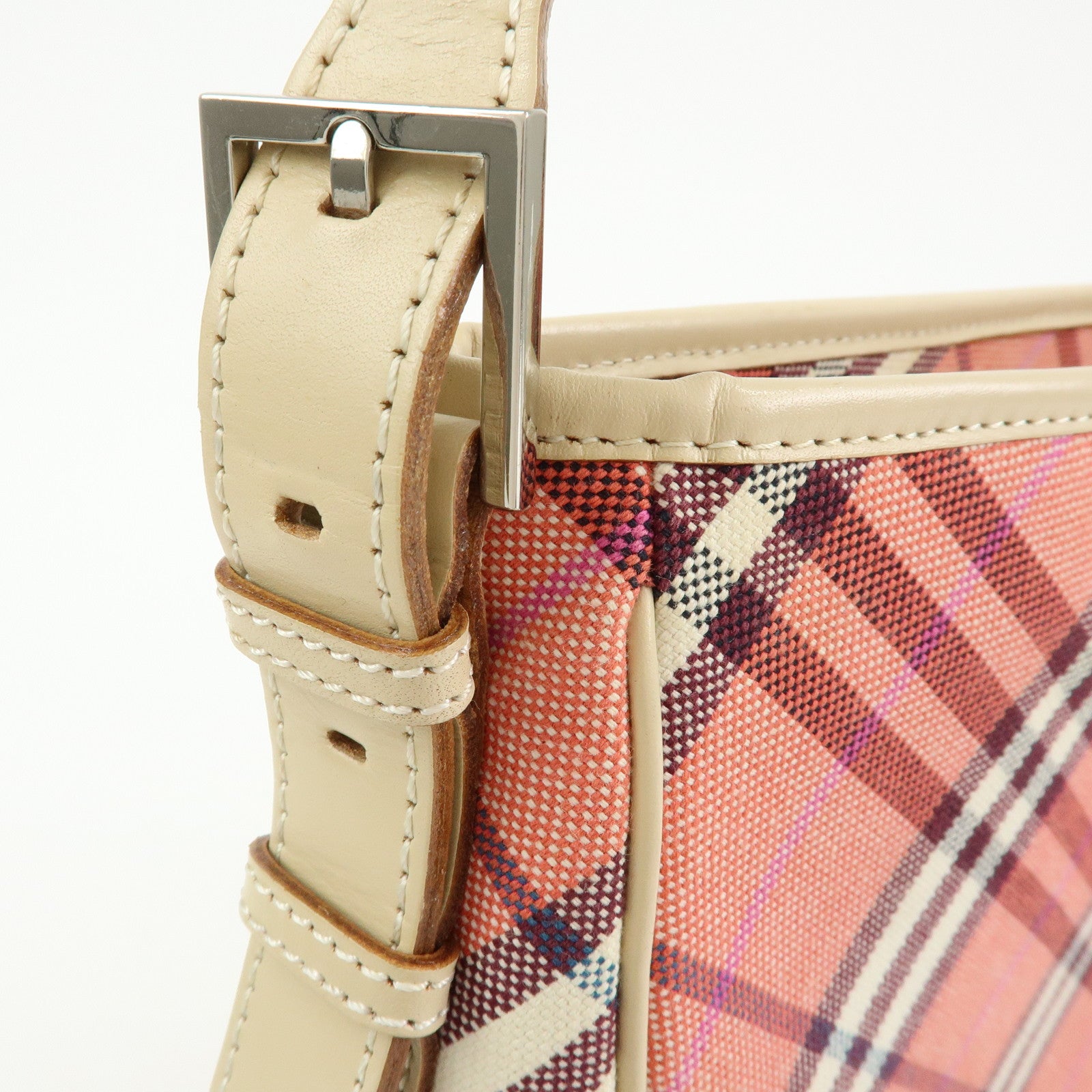 BURBERRY Blue Label Canvas Leather Shoulder Bag Hand Bag Pink Beige