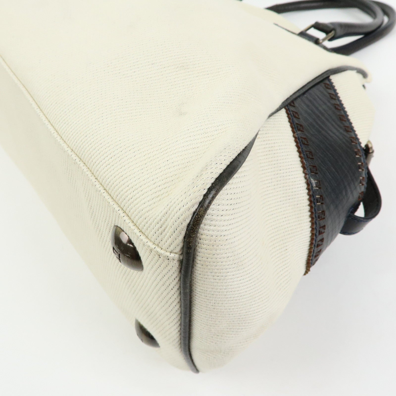 FENDI Etnico Denim Leather Tote Bag Ivory Dark Brown 8BN158