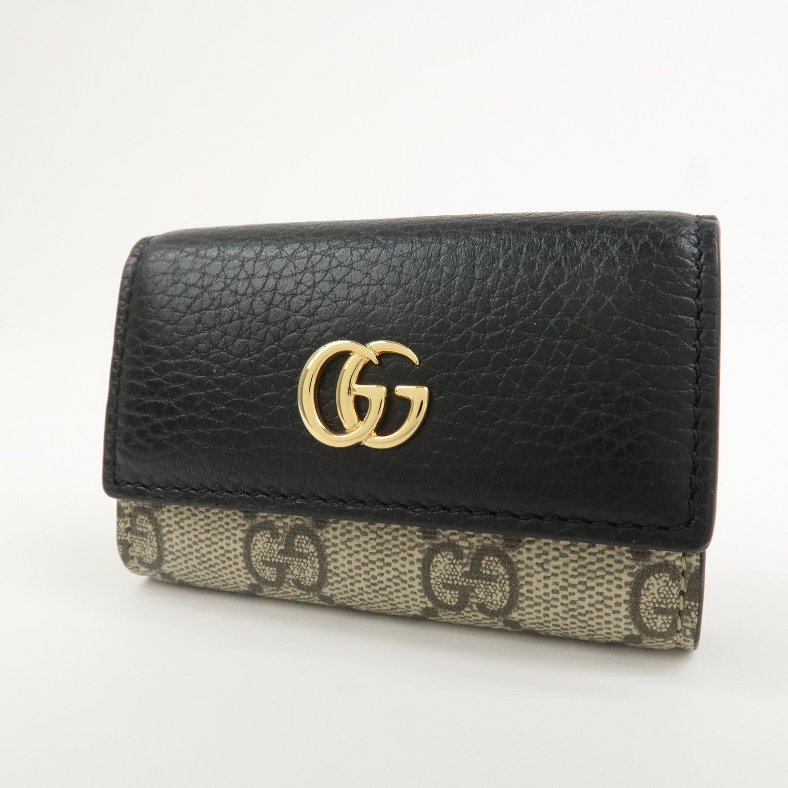 GUCCI GG Marmont Leather GG Supreme 6 Key Case Black 456118