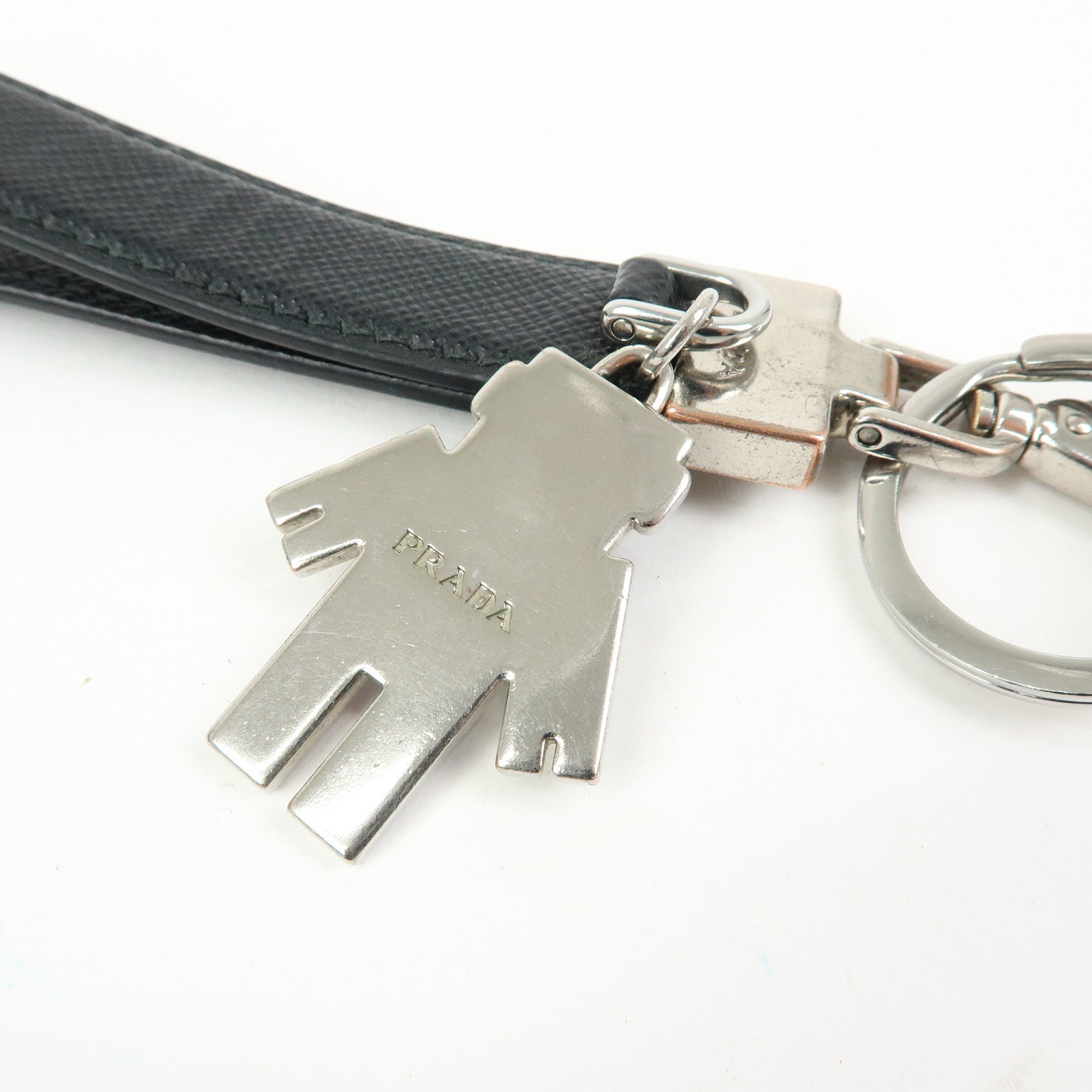 PRADA Set Of 2 Leather Metal Nylon Bag Charm Key Holder 2PP040