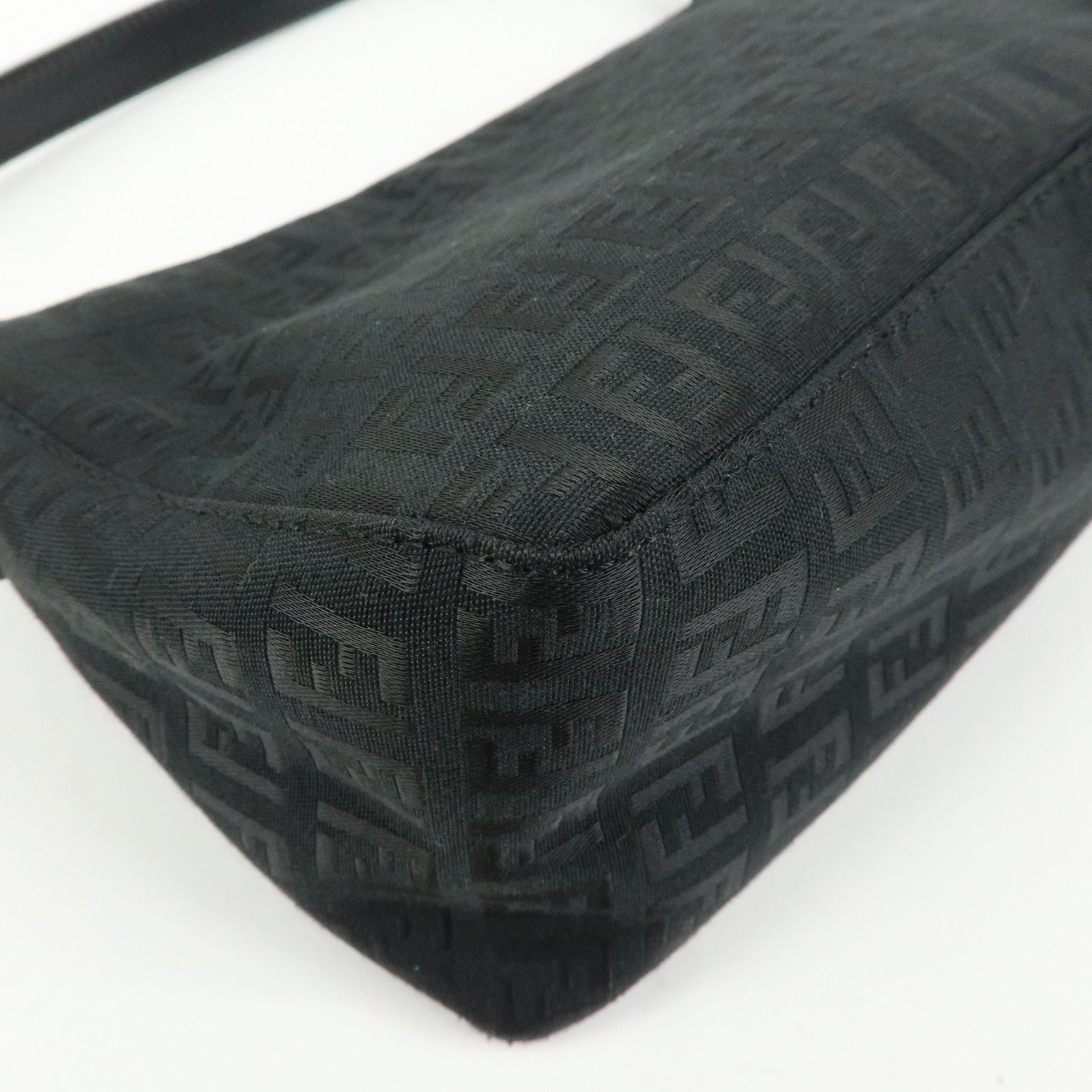 FENDI Zucchino Canvas Leather Shoulder Bag Hand Bag Black 8BR444