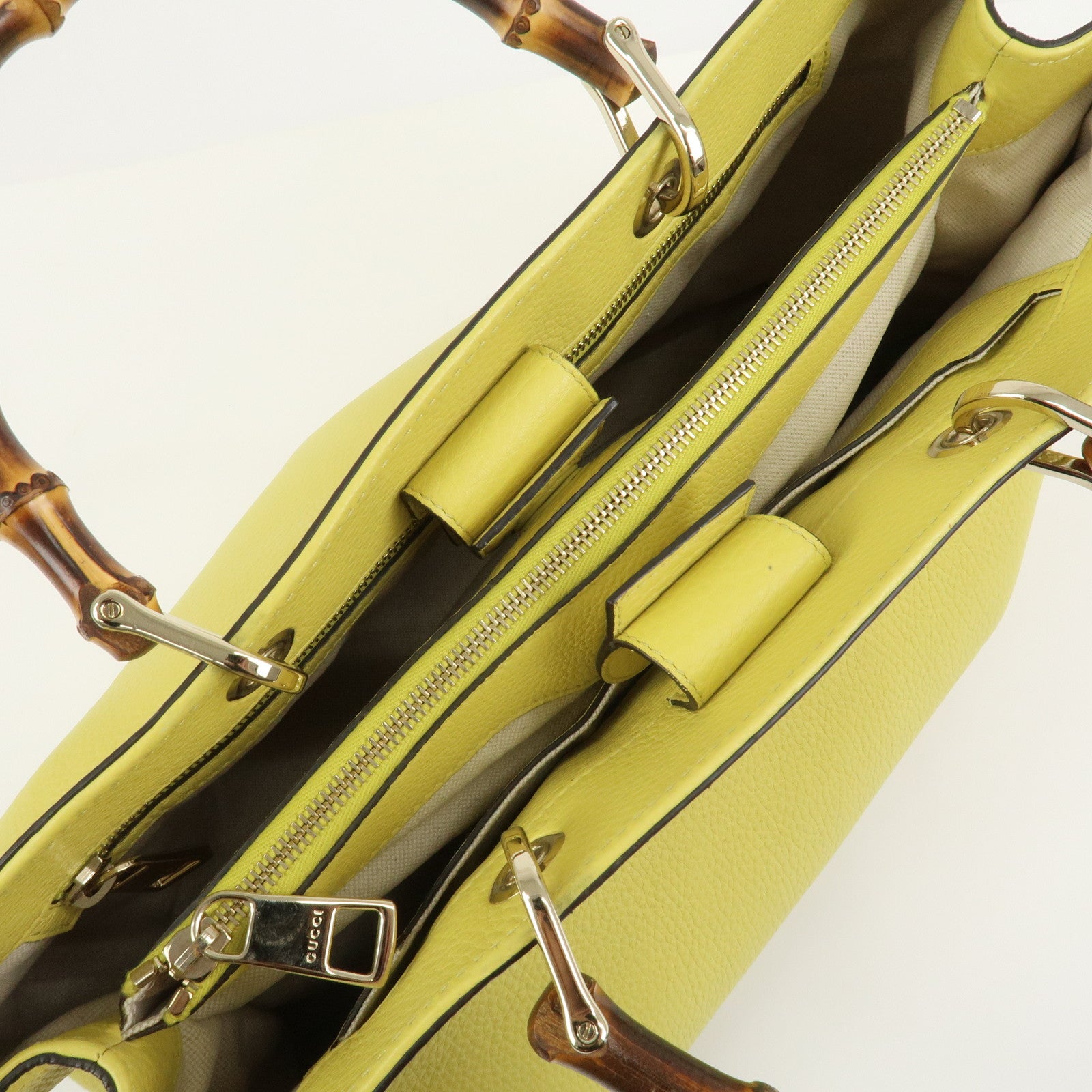 GUCCI Bamboo Shopper Large Tote Bag 2WAY Hand Bag Yellow 323658