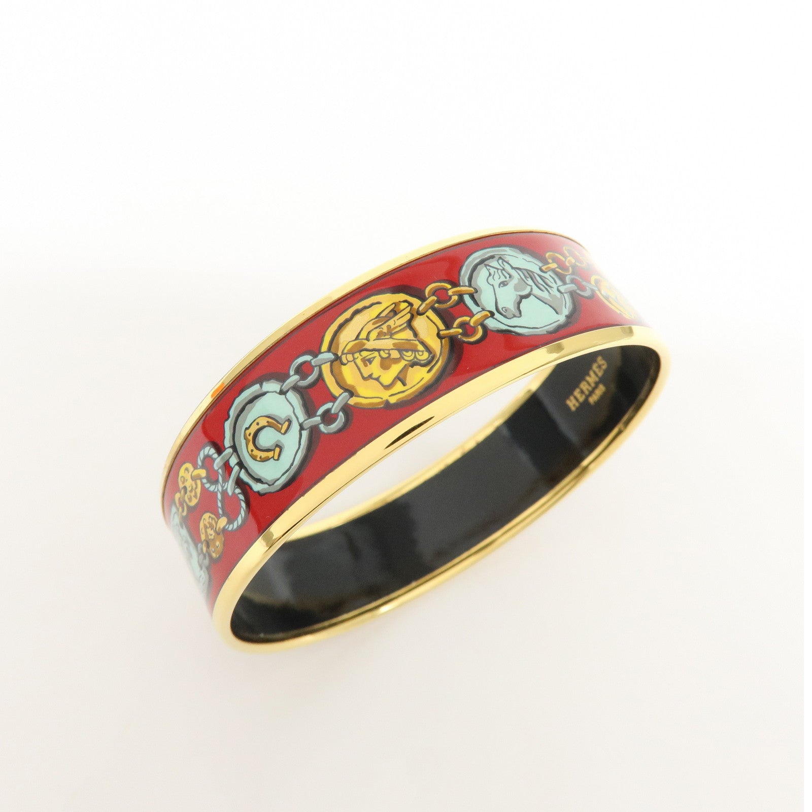 HERMES Email GM Plated Bangle Bracelet Red Gold