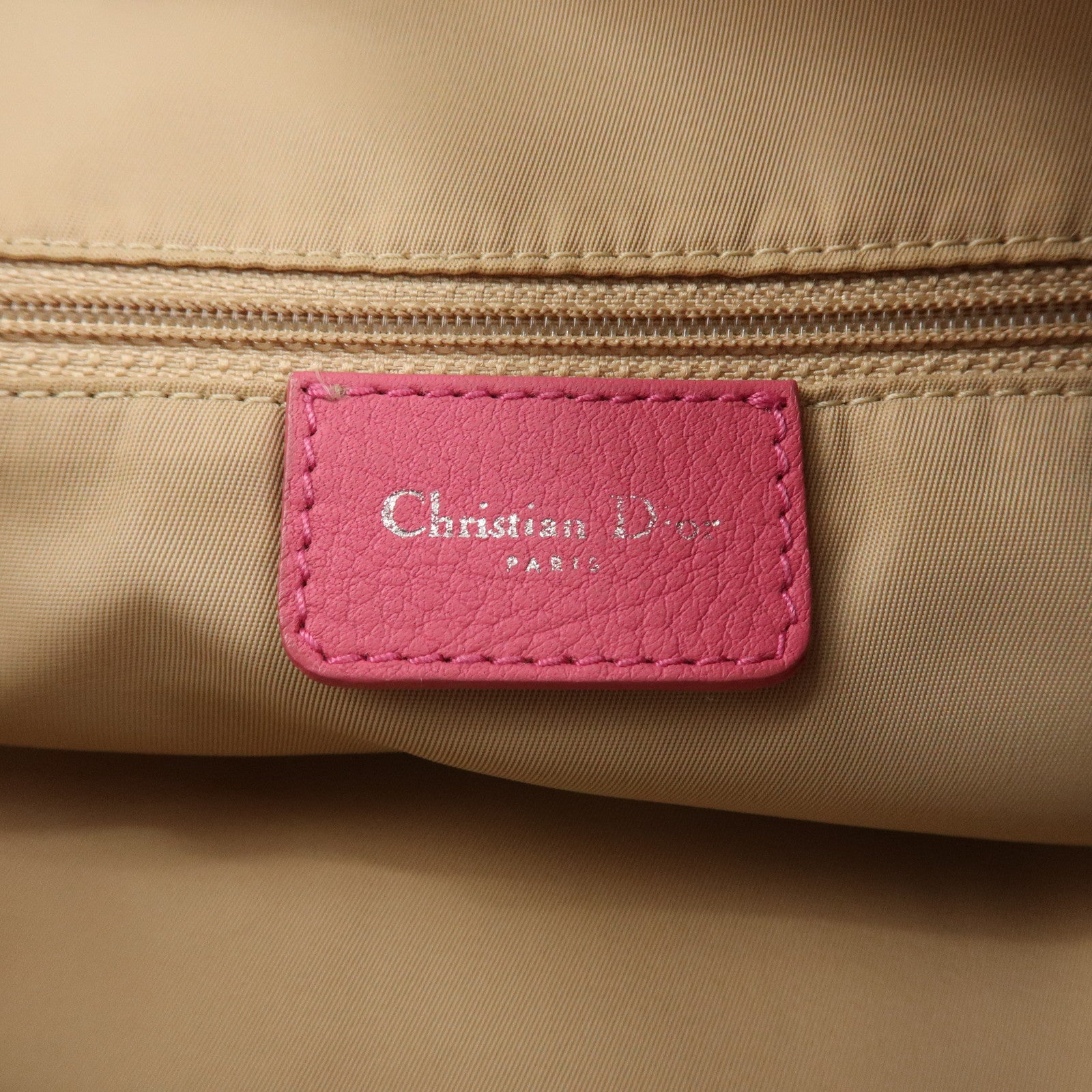 Christian Dior Trotter Canvas Leather Shoulder Bag Beige Pink