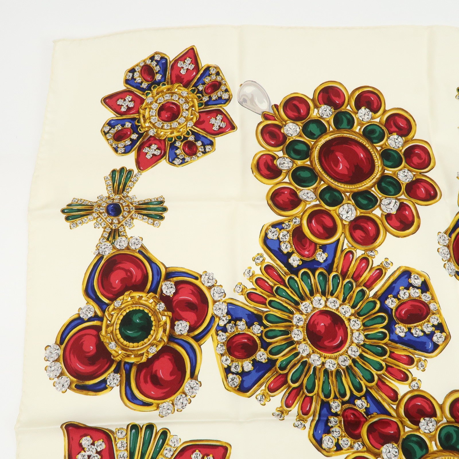 CHANEL Silk 100% Gripoix 86×86 Scarf Ivory Multicolor