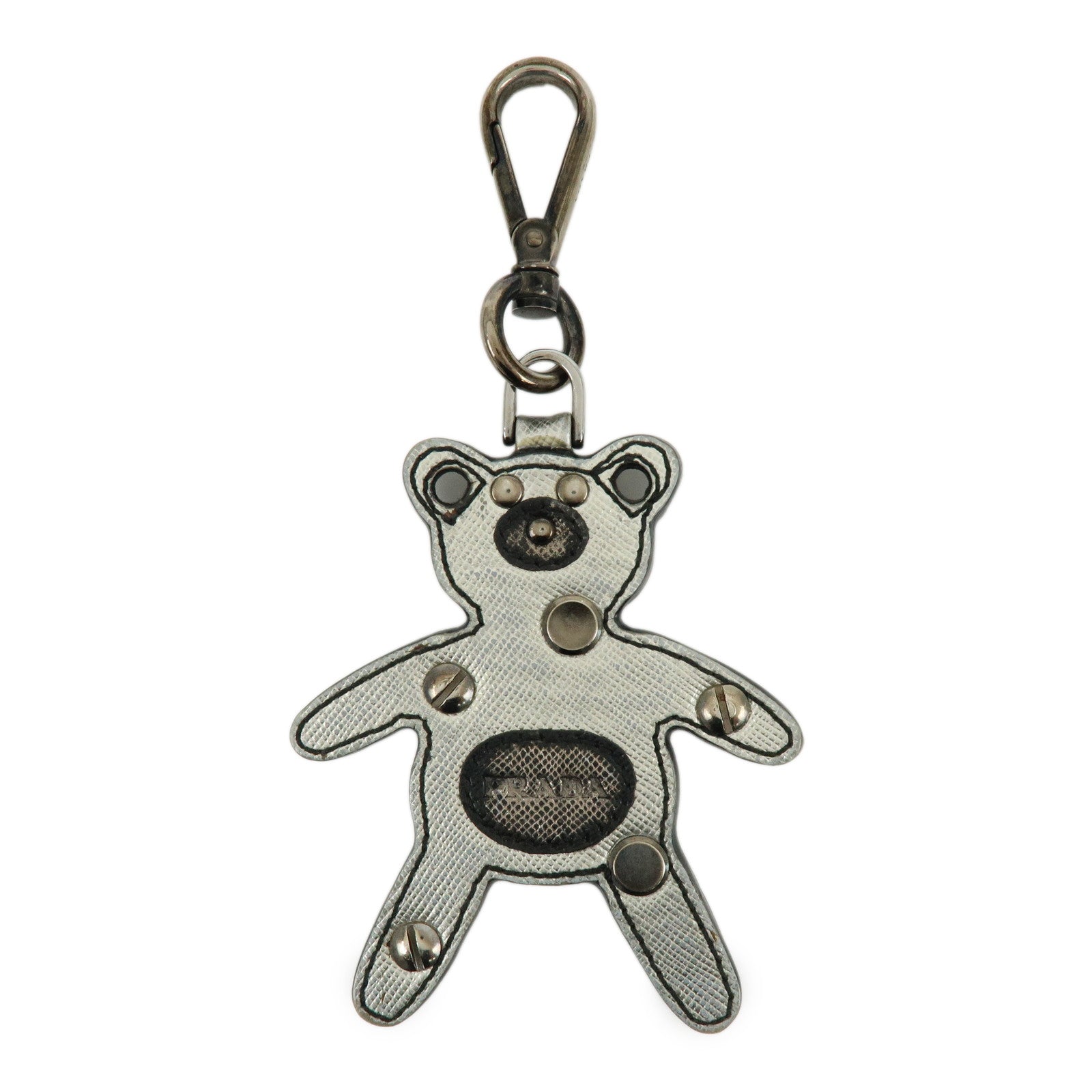 PRADA Saffiano Leather Bear Motif Bag Key Charm Silver