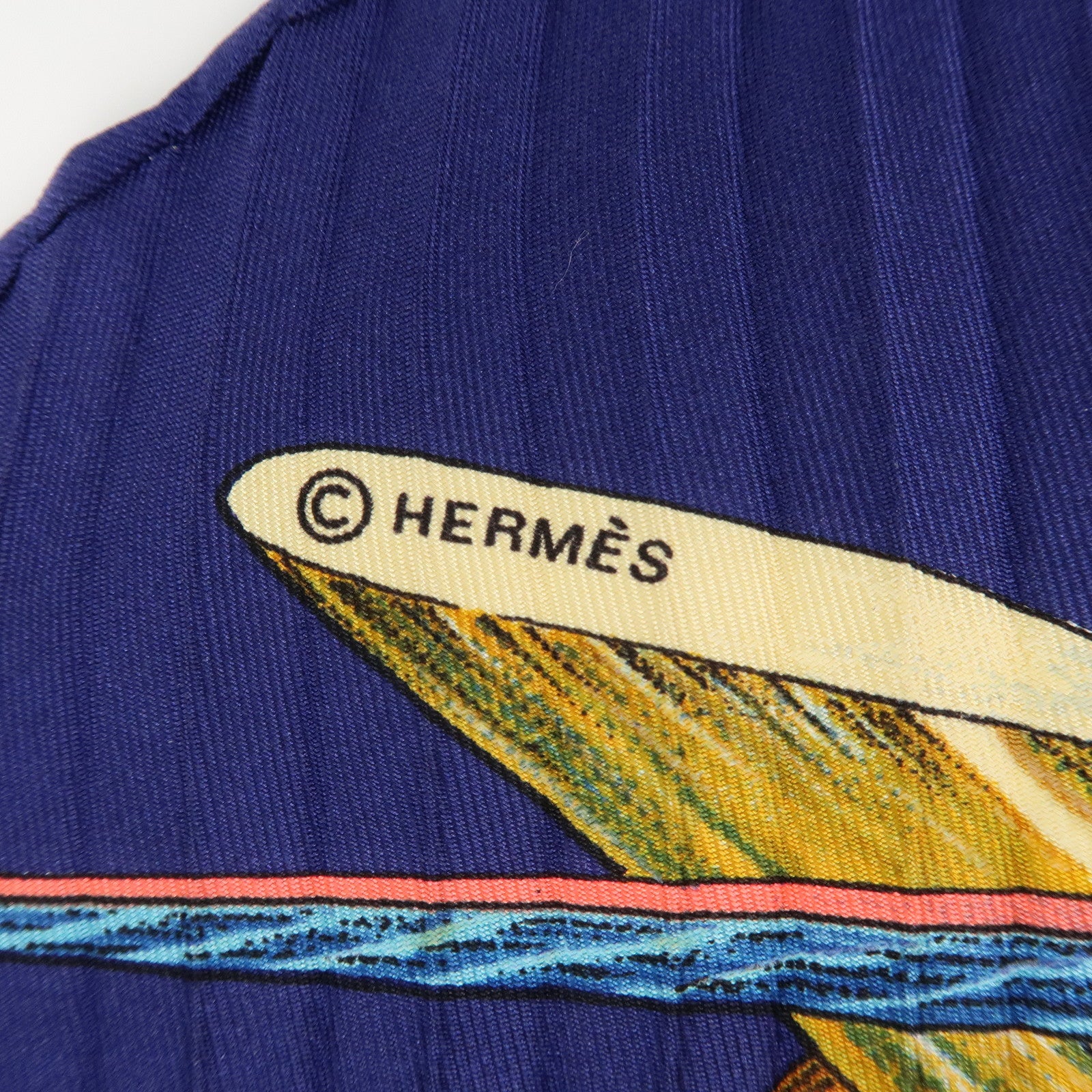 HERMES Carre Silk 100% Pleats Scarf Jardin Creole Blue Green Navy Used