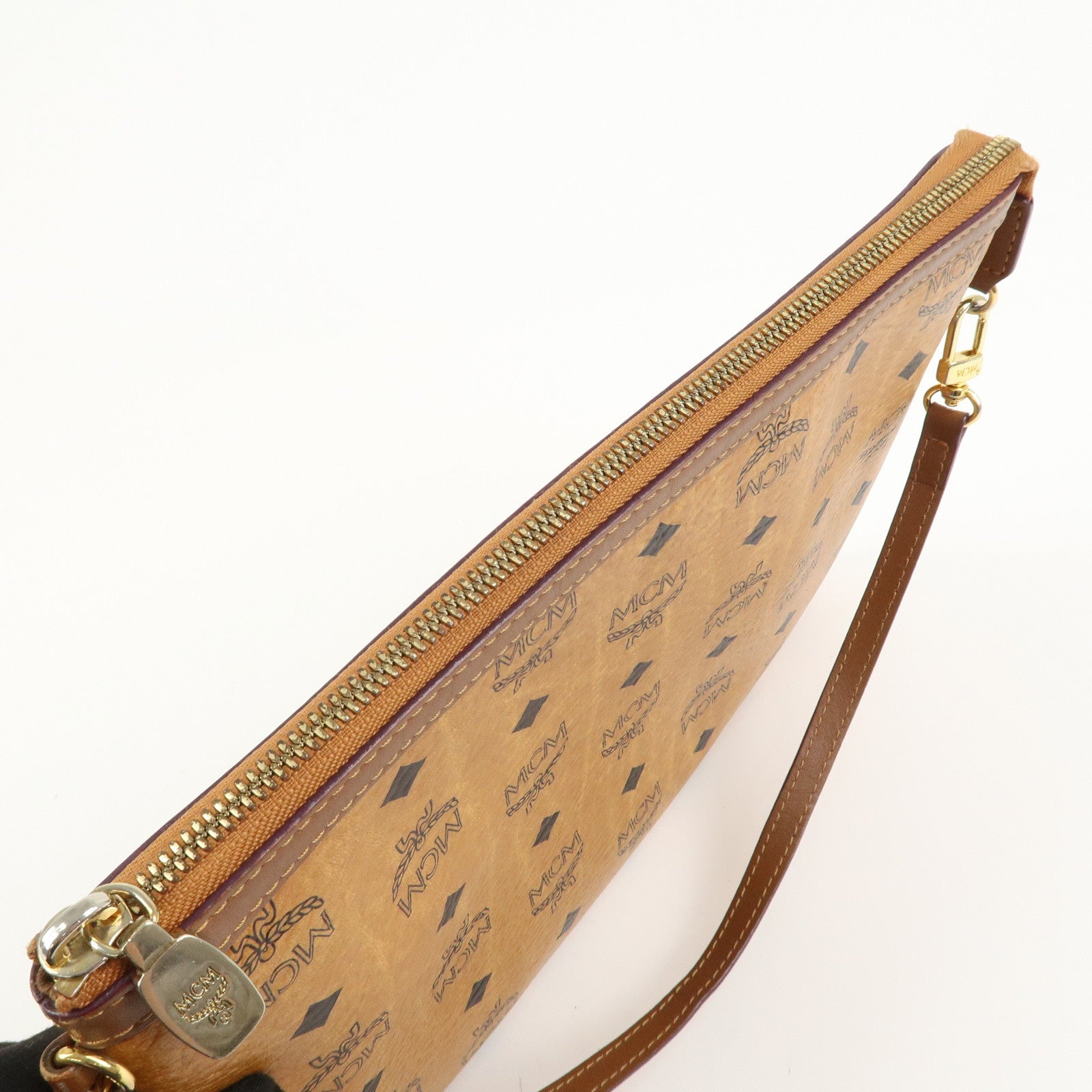 MCM Visetos Leather Shoulder Bag Crossbody Bag Brown Gold