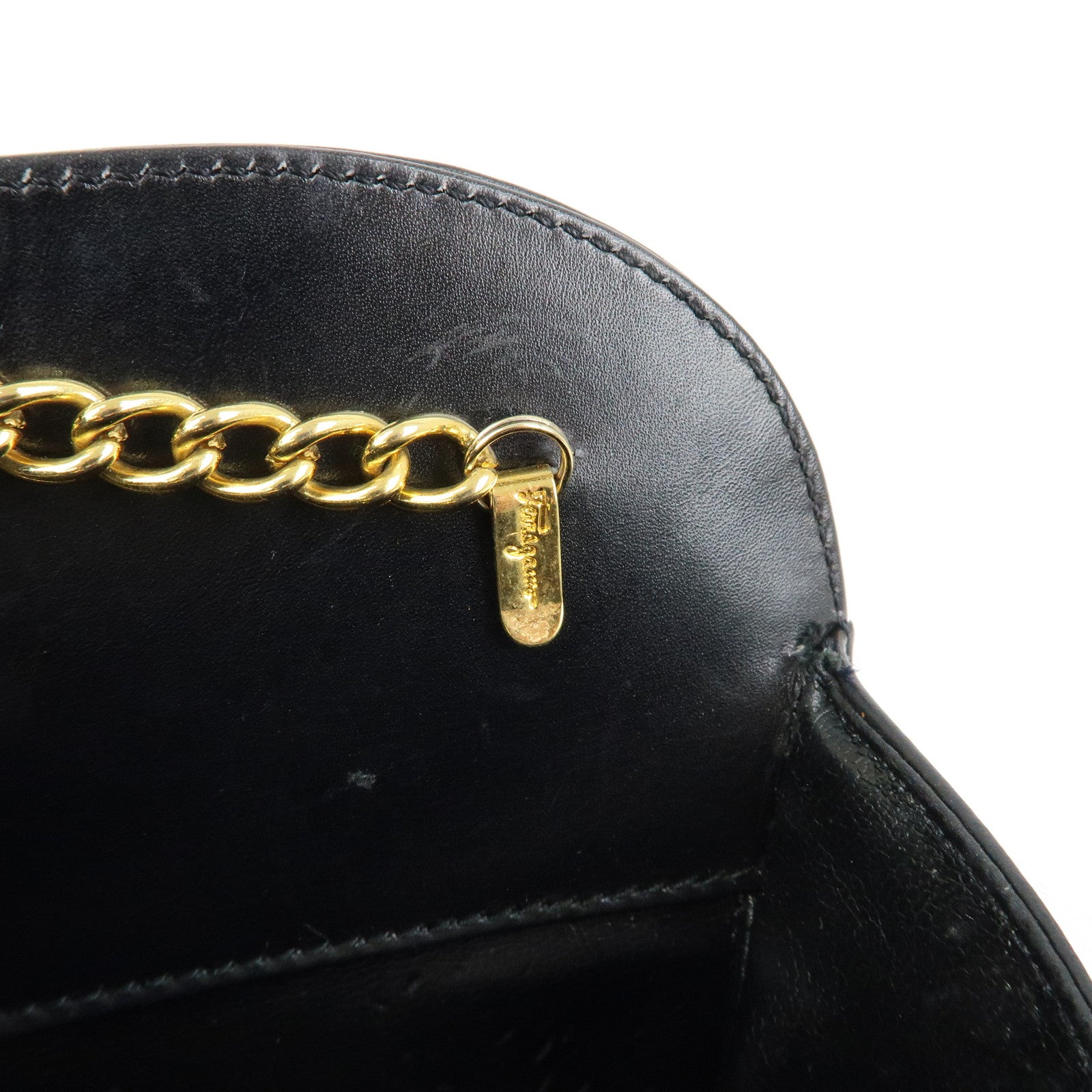 Ferragamo Gancini Leather 2Way Bag Clutch Bag Shoulder Bag Black