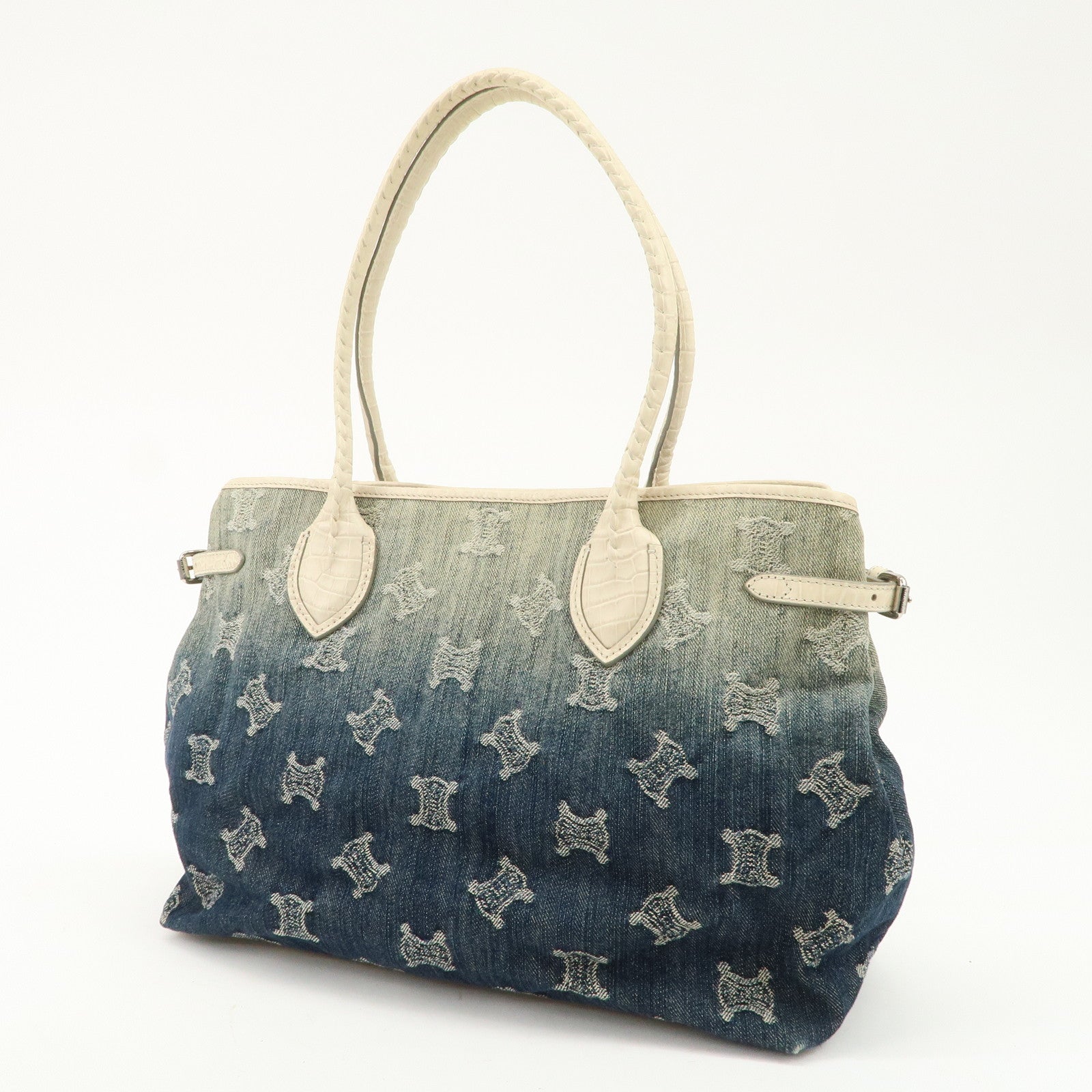 CELINE Macadam Denim Leather Tote Bag Indigo Blue Ivory