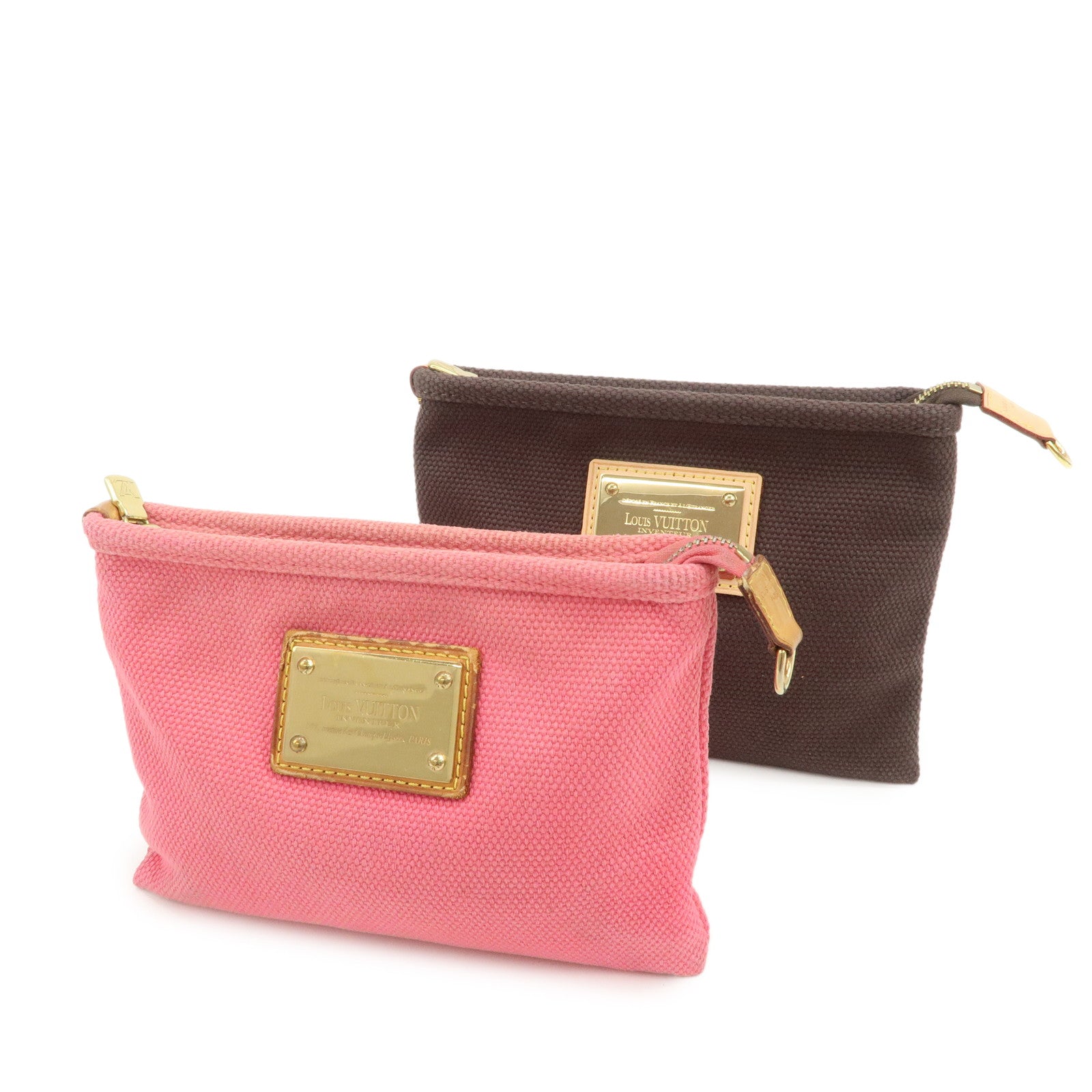 Louis Vuitton Set of 2 Antigua Pochette Plat PM Pouch M40068 M40069