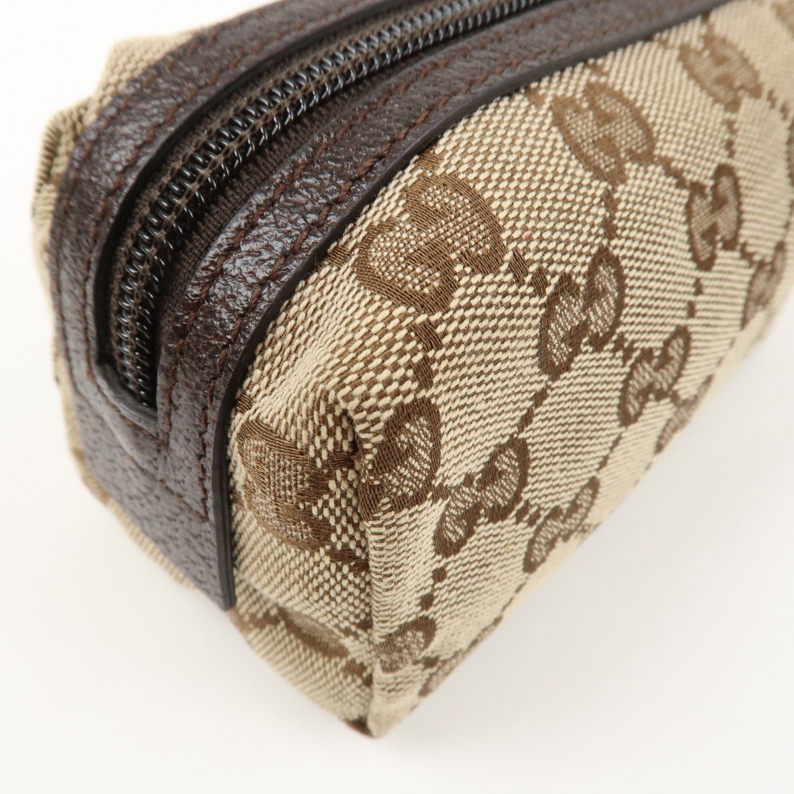 GUCCI GG Monogram Canvas Leather Pouch Cosmetic Case Brown 29596