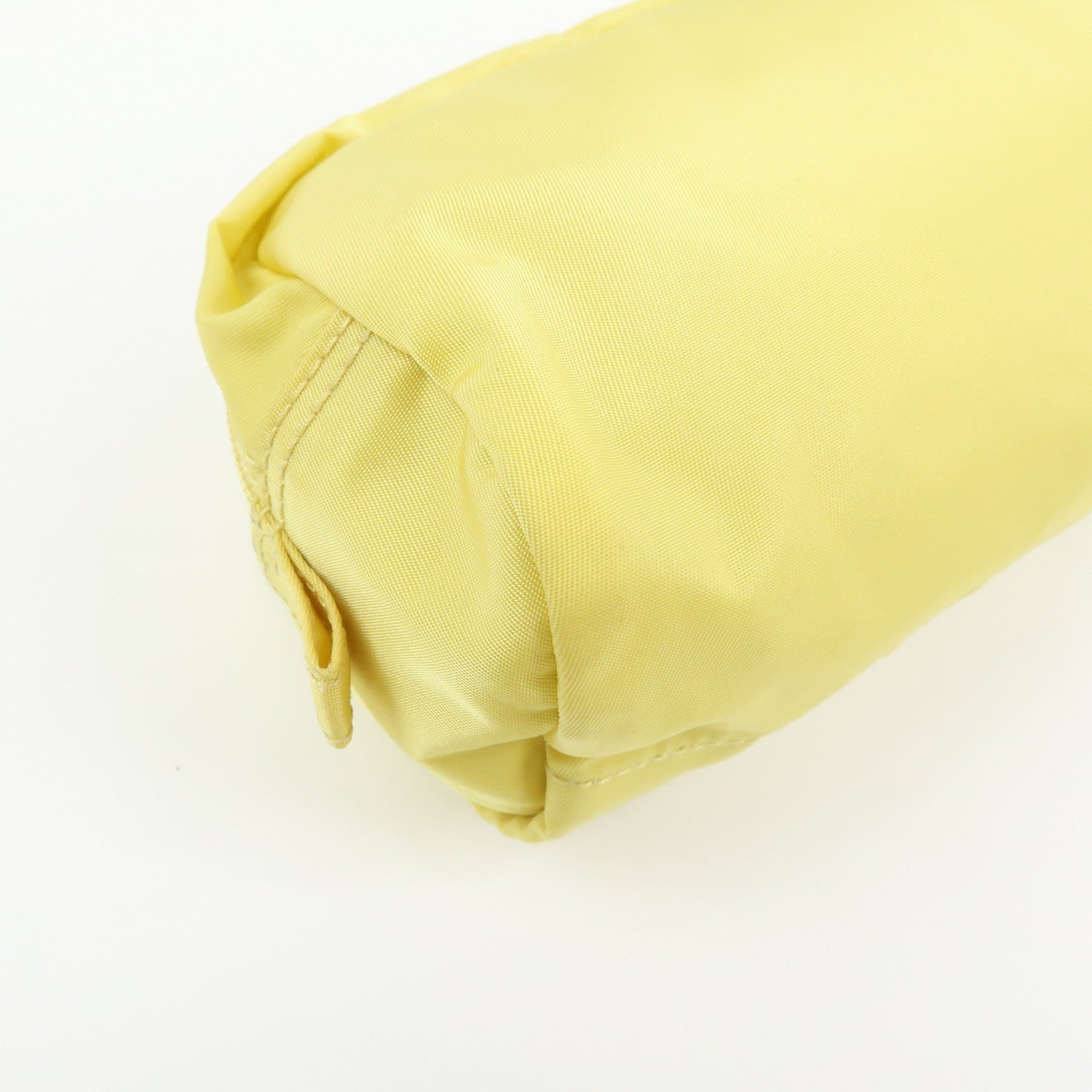 PRADA Triangle Logo Nylon Saffiano Leather Cosmetic Pouch Yellow