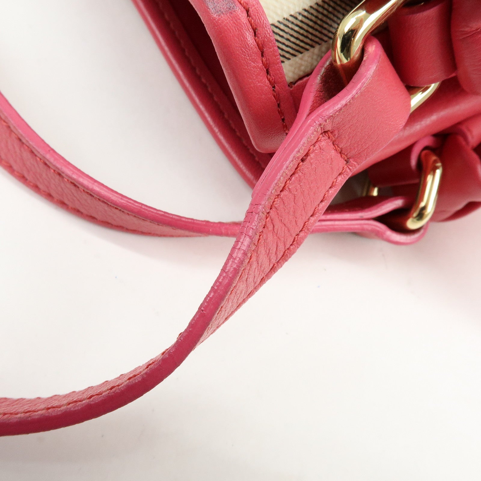 BURBERRY Side Ribbon PVC Leather Hand Bag Nova Plaid Brown Pink