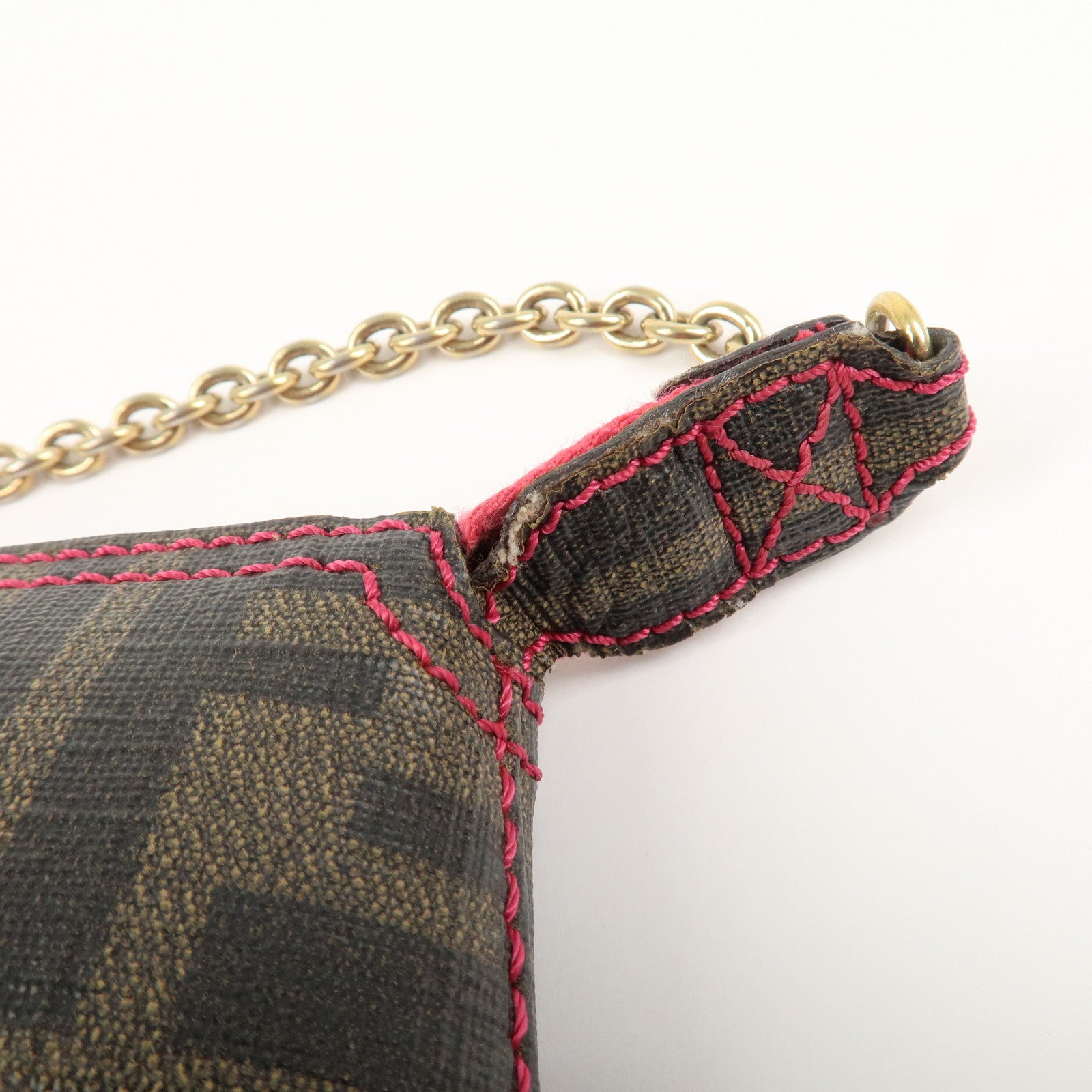 FENDI Zucca PVC Chain Accessory Pouch Hand Bag Brown 8BR592